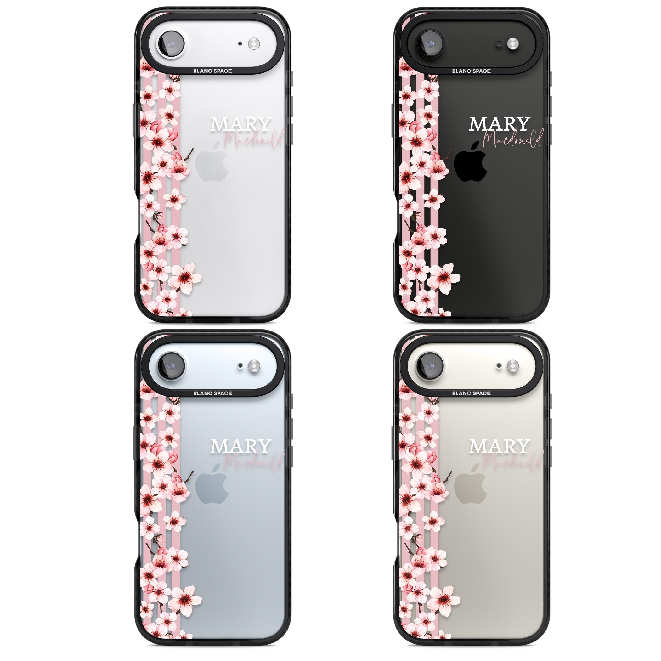 Personalised Cherry Blossom Stripes iPhone 17 Air Impact Black Phone Case APT Impact Protection