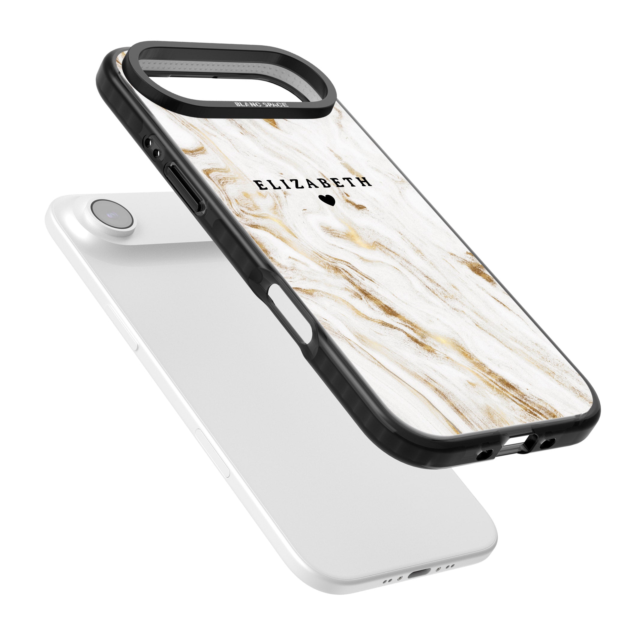 Personalised White & Gold Swirl Marble iPhone 17 Air Impact Black Phone Case Colours