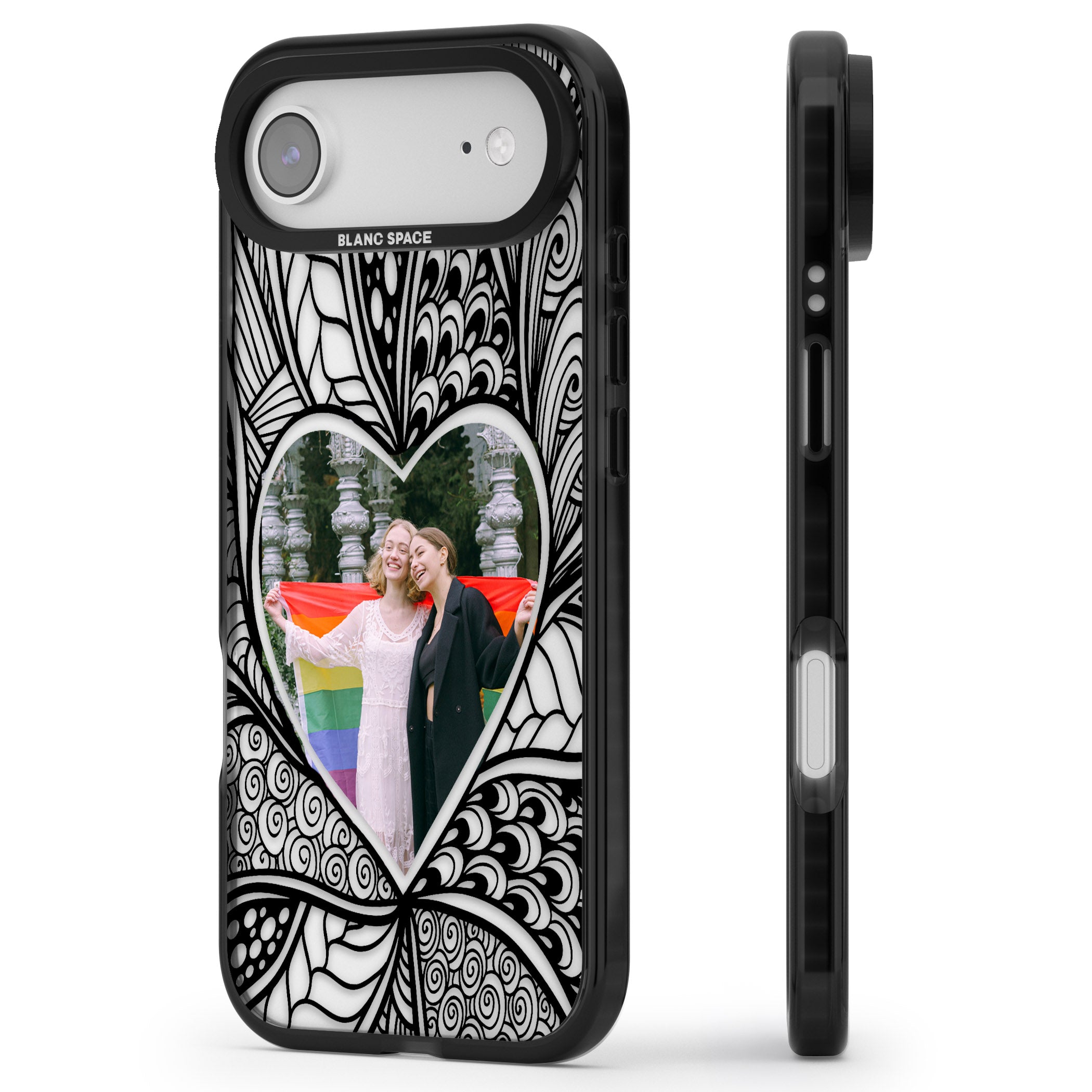 Personalised Henna Heart Photo Case iPhone 17 Air Impact Black Phone Case Side Profile