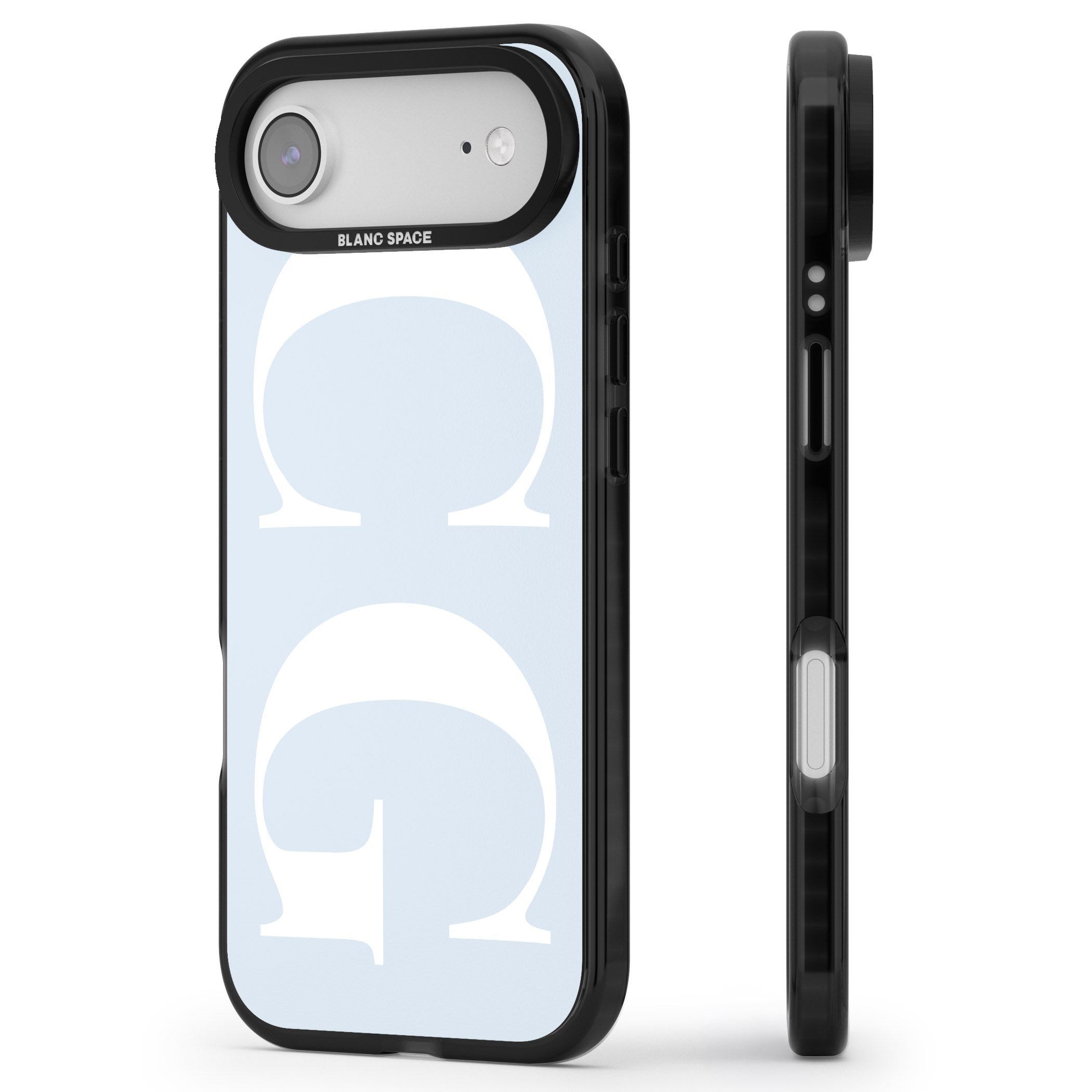 Personalised White & Blue Green Letters iPhone 17 Air Impact Black Phone Case Side Profile