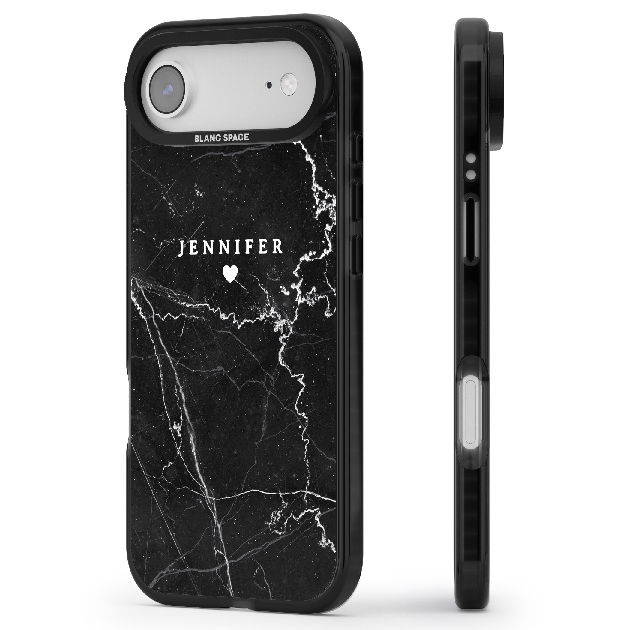 Personalised Black Marble iPhone 17 Air Impact Black Phone Case Side Profile