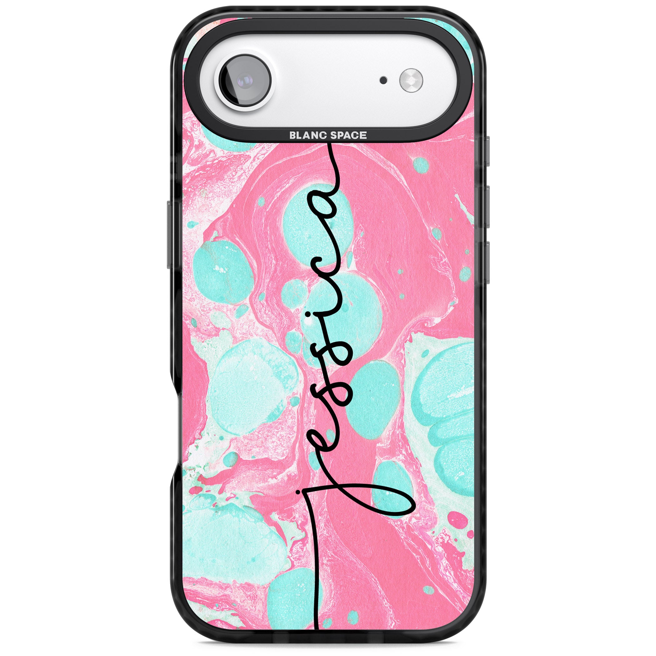 Personalised Turquoise & Pink Marbled iPhone 17 Air Impact Black Phone Case