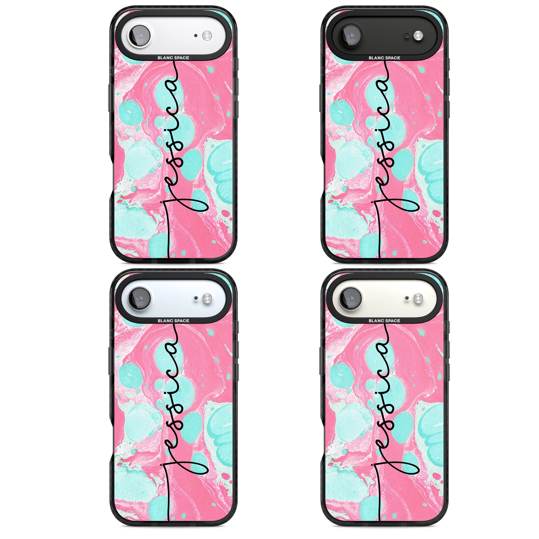 Personalised Turquoise & Pink Marbled iPhone 17 Air Impact Black Phone Case APT Impact Protection