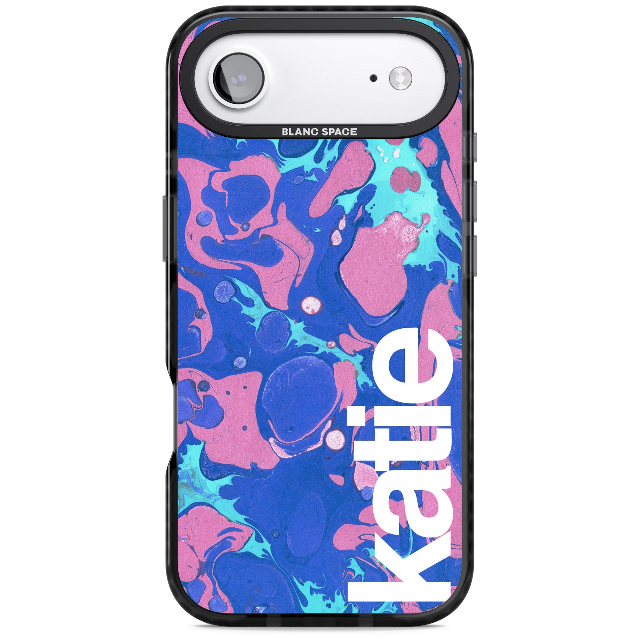 Personalised Navy & Turquoise Marbled iPhone 17 Air Impact Black Phone Case
