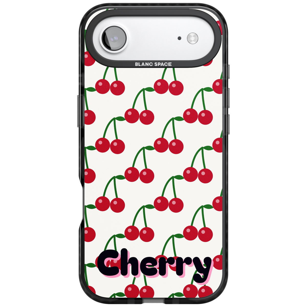 Personalised Cherry Name coquette iPhone case featuring red cherries, green stems and a custom name iPhone Air / iPhone 17 Air Impact Black Phone Case front