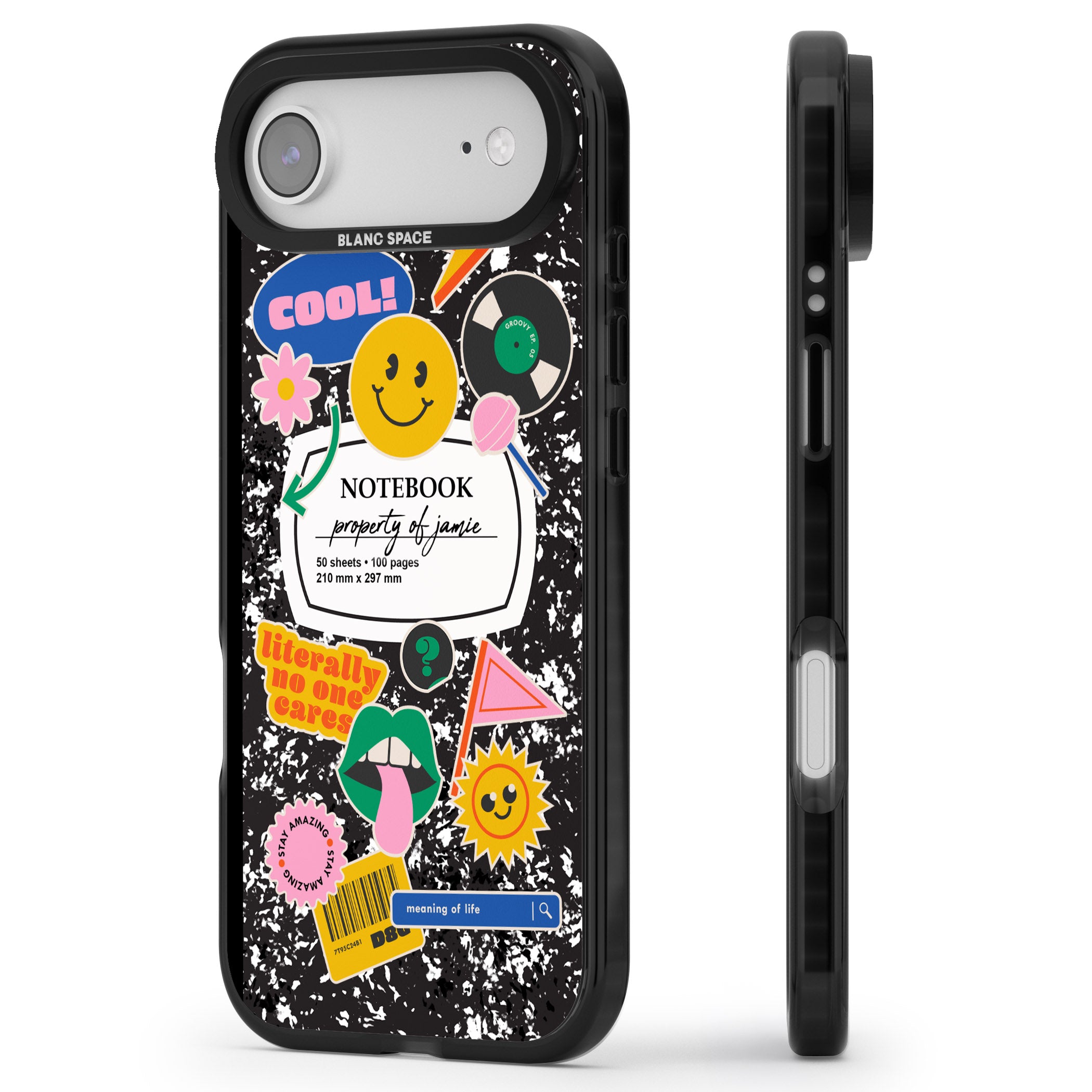 Personalised Quirky Notebook iPhone 17 Air Impact Black Phone Case Side Profile