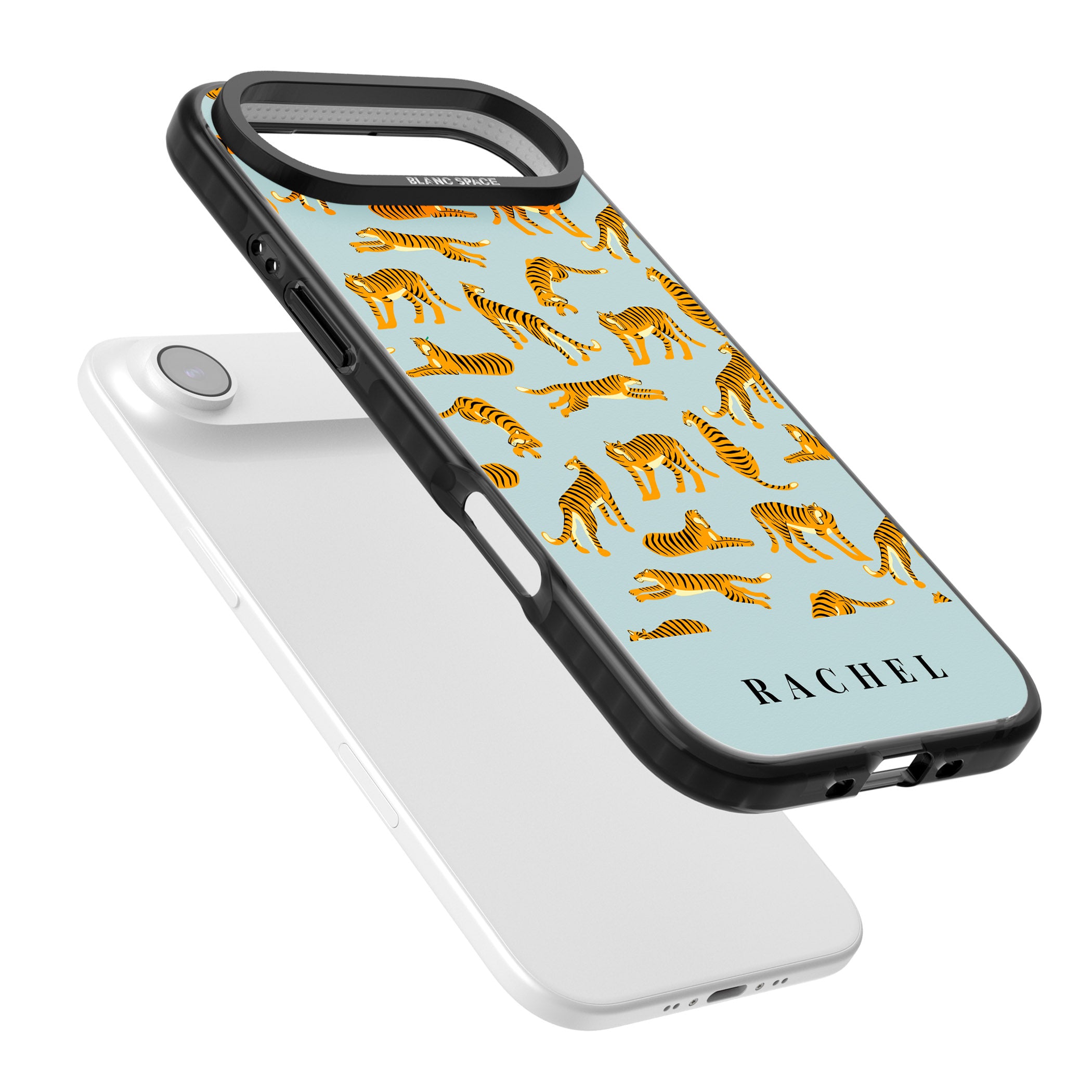 Personalised Turquoise Tiger Pattern iPhone 17 Air Impact Black Phone Case Colours