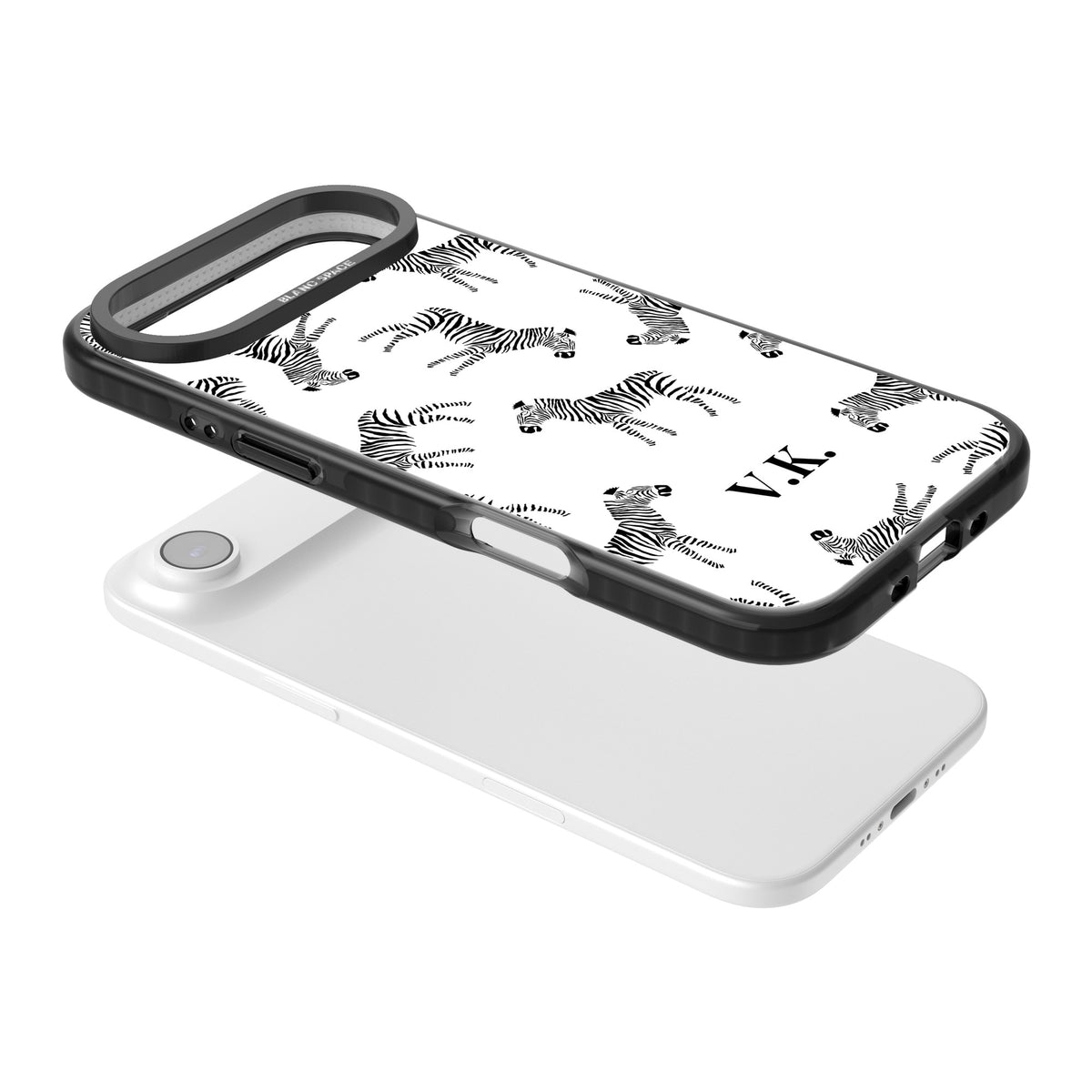Personalised Monochrome Zebra iPhone Air Impact Black Phone Case angled