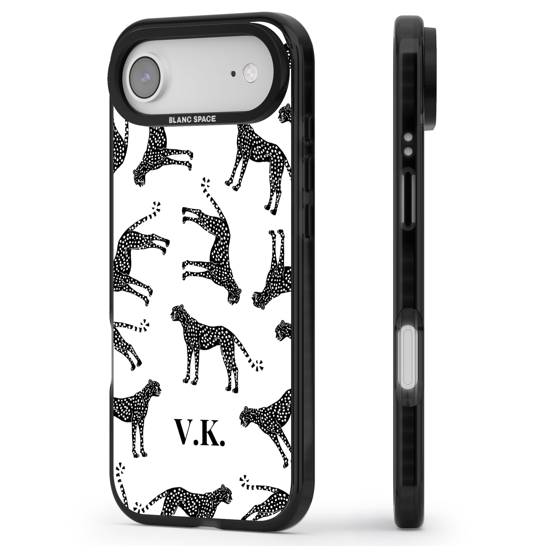 Personalised Black & White Cheetah Pattern iPhone 17 Air Impact Black Phone Case Side Profile
