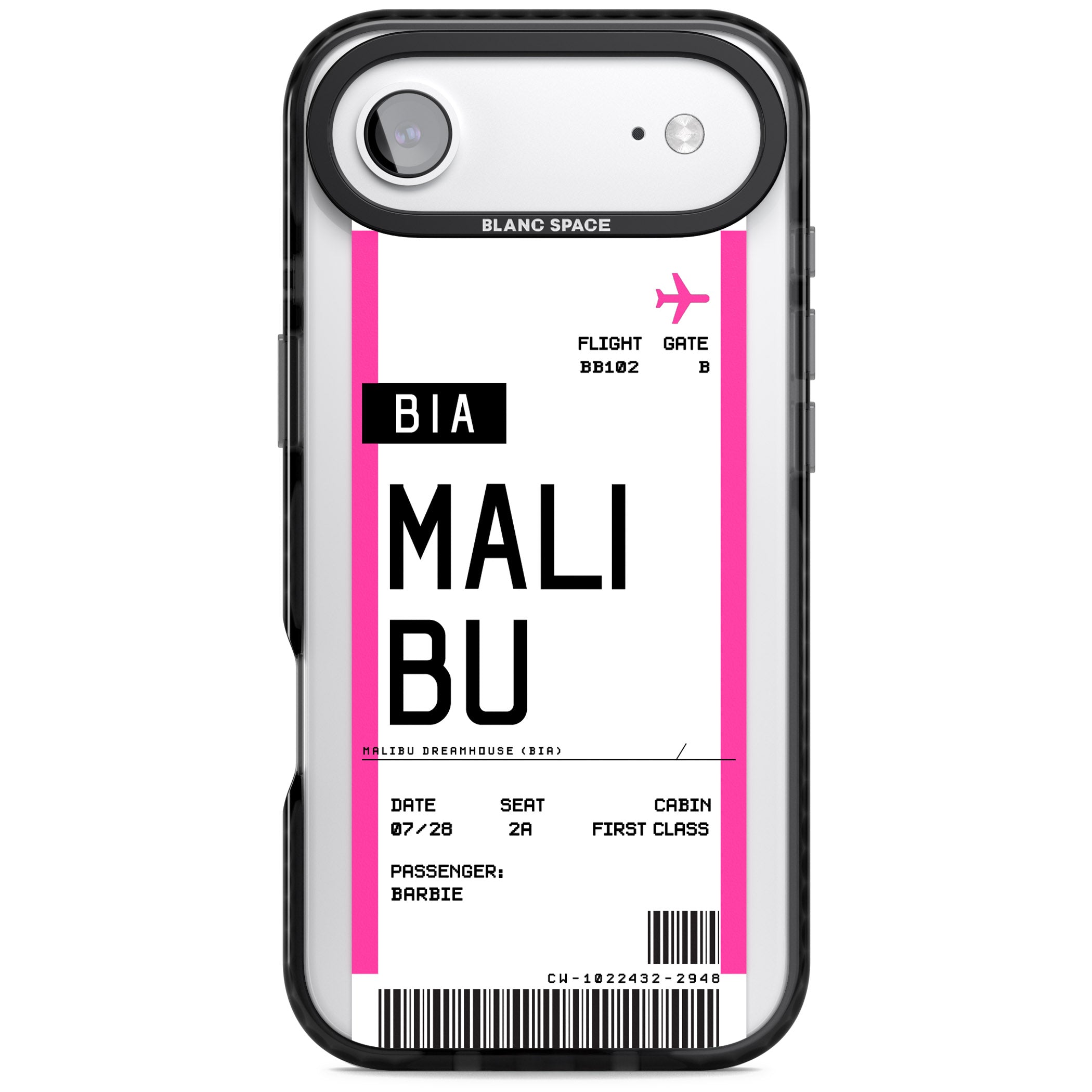 Personalised Pink Malibu Boarding Pass iPhone 17 Air Impact Black Phone Case