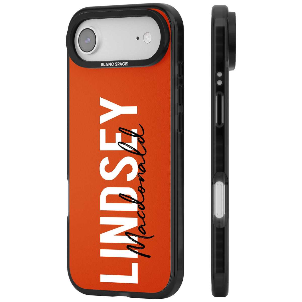 Personalised Bold Name: Orange iPhone Air Impact Black Phone Case side