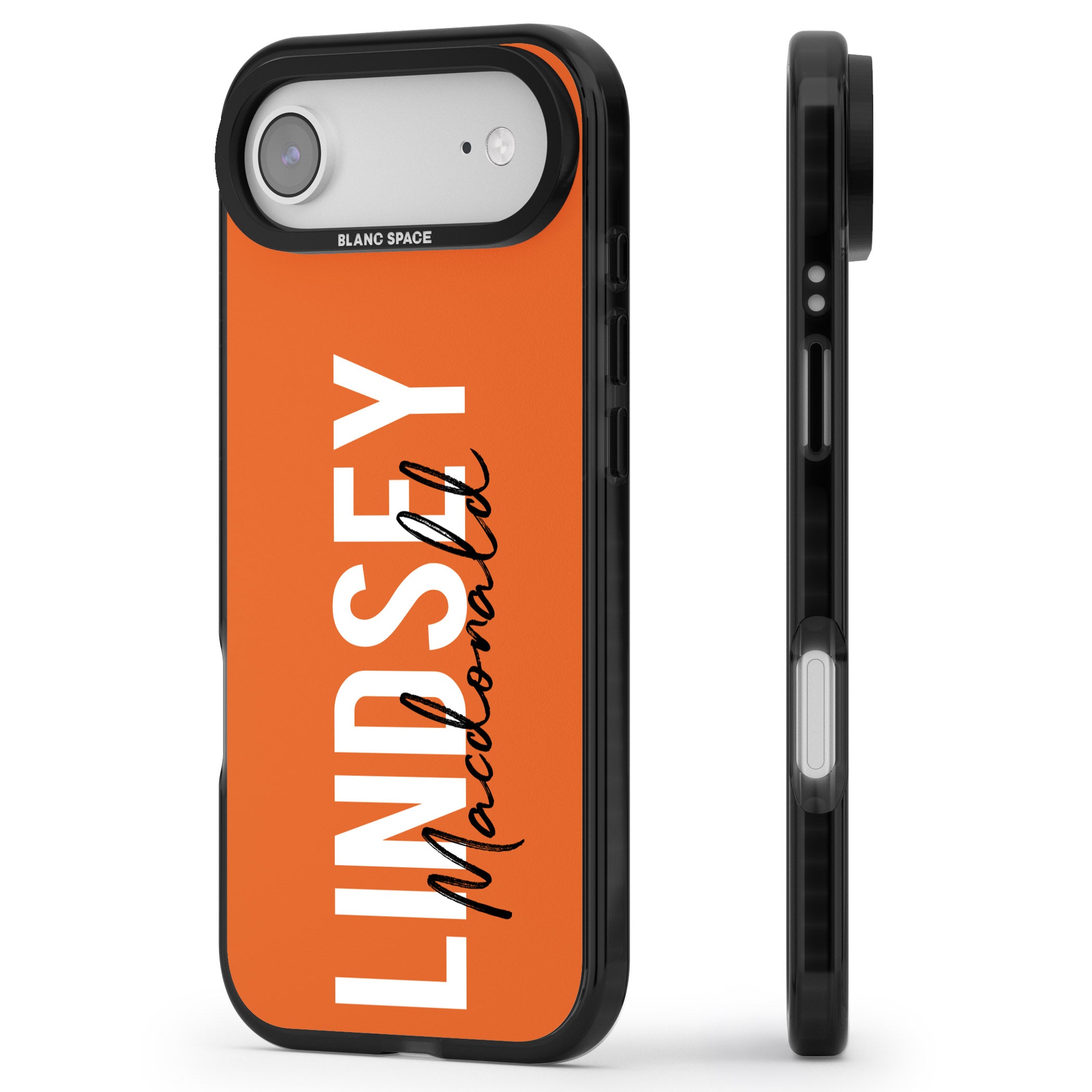 Personalised Bold Name: Orange iPhone 17 Air Impact Black Phone Case Side Profile