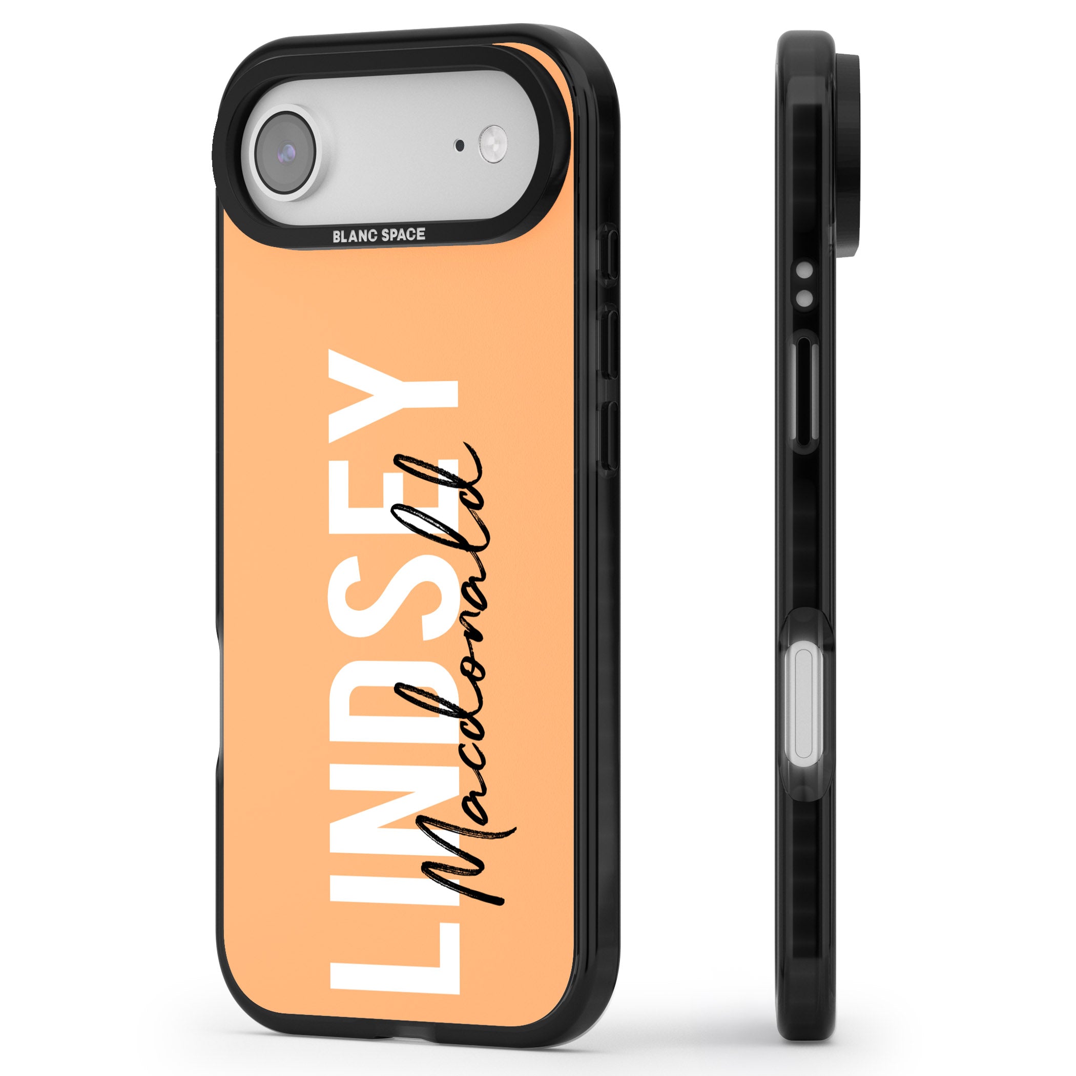 Personalised Bold Name: Peach iPhone 17 Air Impact Black Phone Case Side Profile