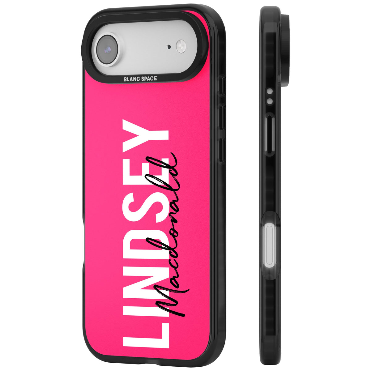 Personalised Bold Name: Pink iPhone Air Impact Black Phone Case side