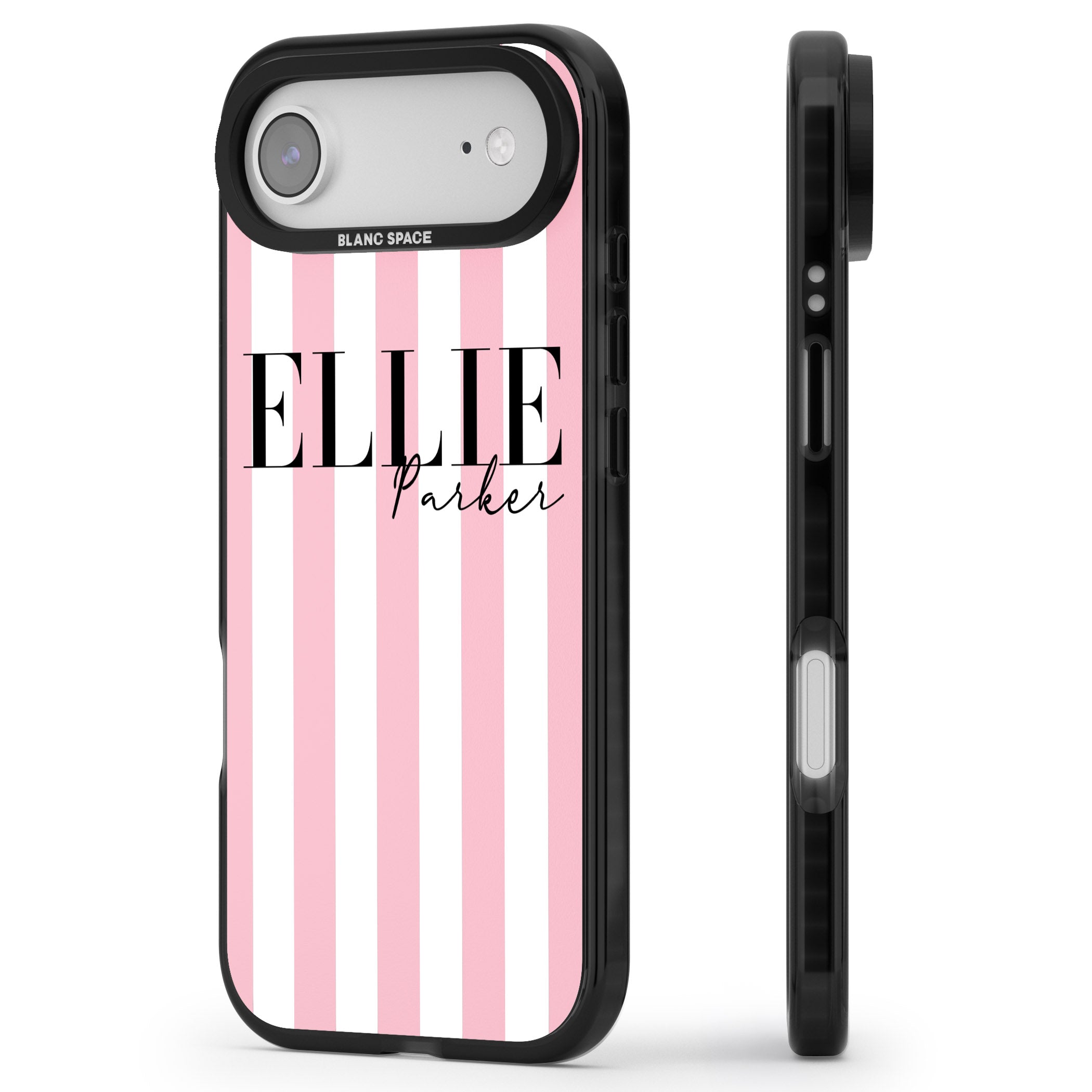 Personalised Pink Stripes iPhone 17 Air Impact Black Phone Case Side Profile