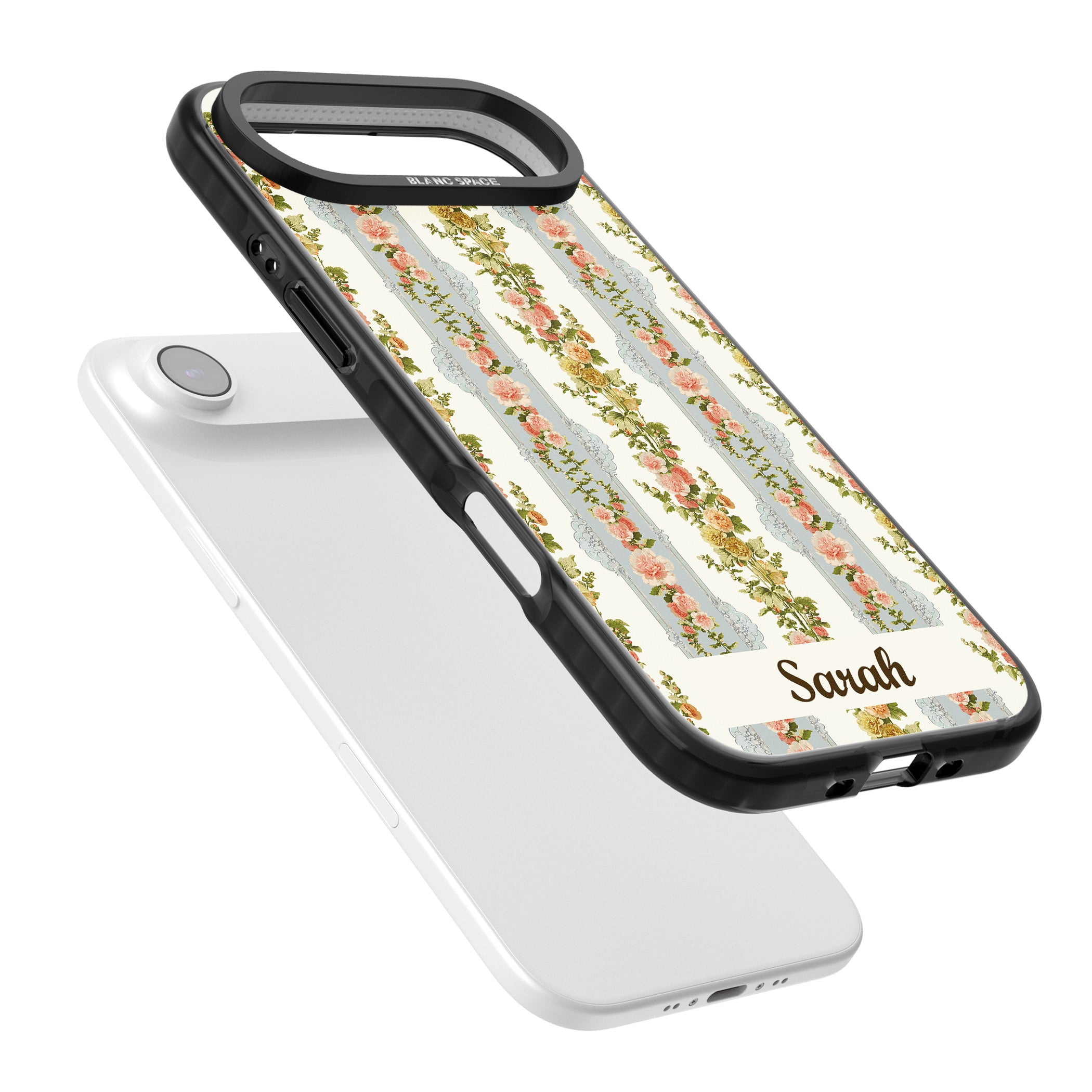 Personalised Vintage Floral Stripes iPhone 17 Air Impact Black Phone Case Colours