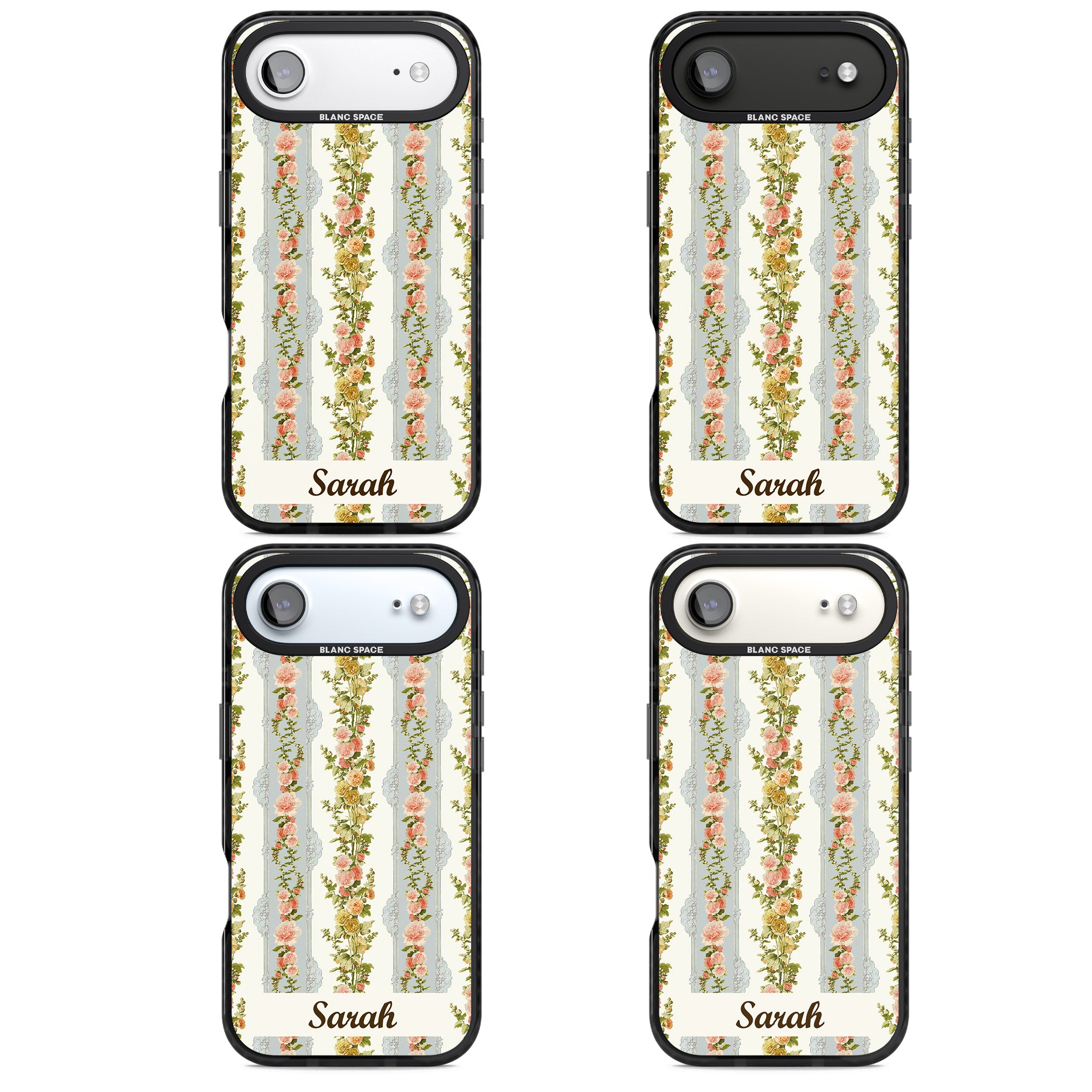 Personalised Vintage Floral Stripes iPhone 17 Air Impact Black Phone Case APT Impact Protection