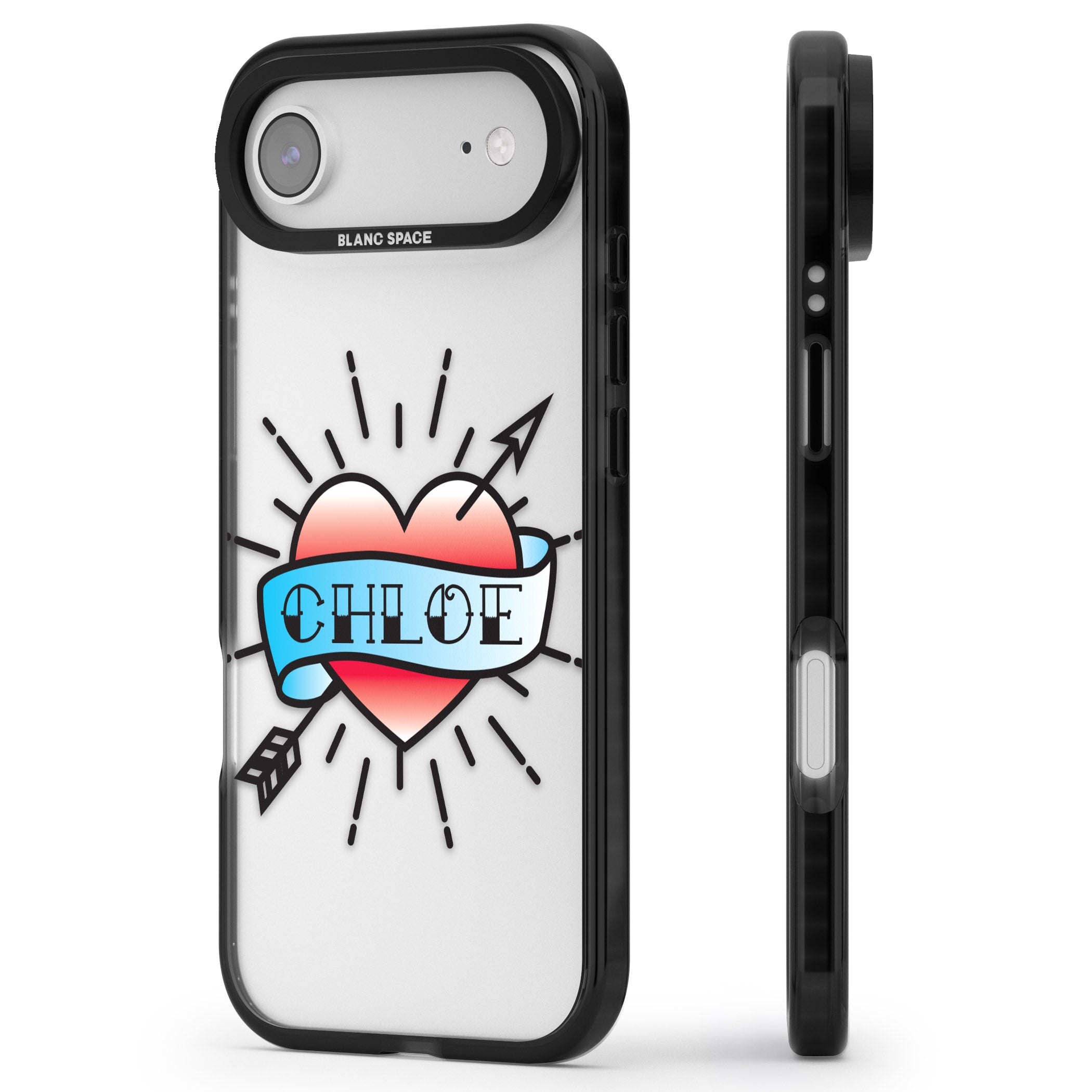 Personalised Heart Tattoo iPhone 17 Air Impact Black Phone Case Side Profile