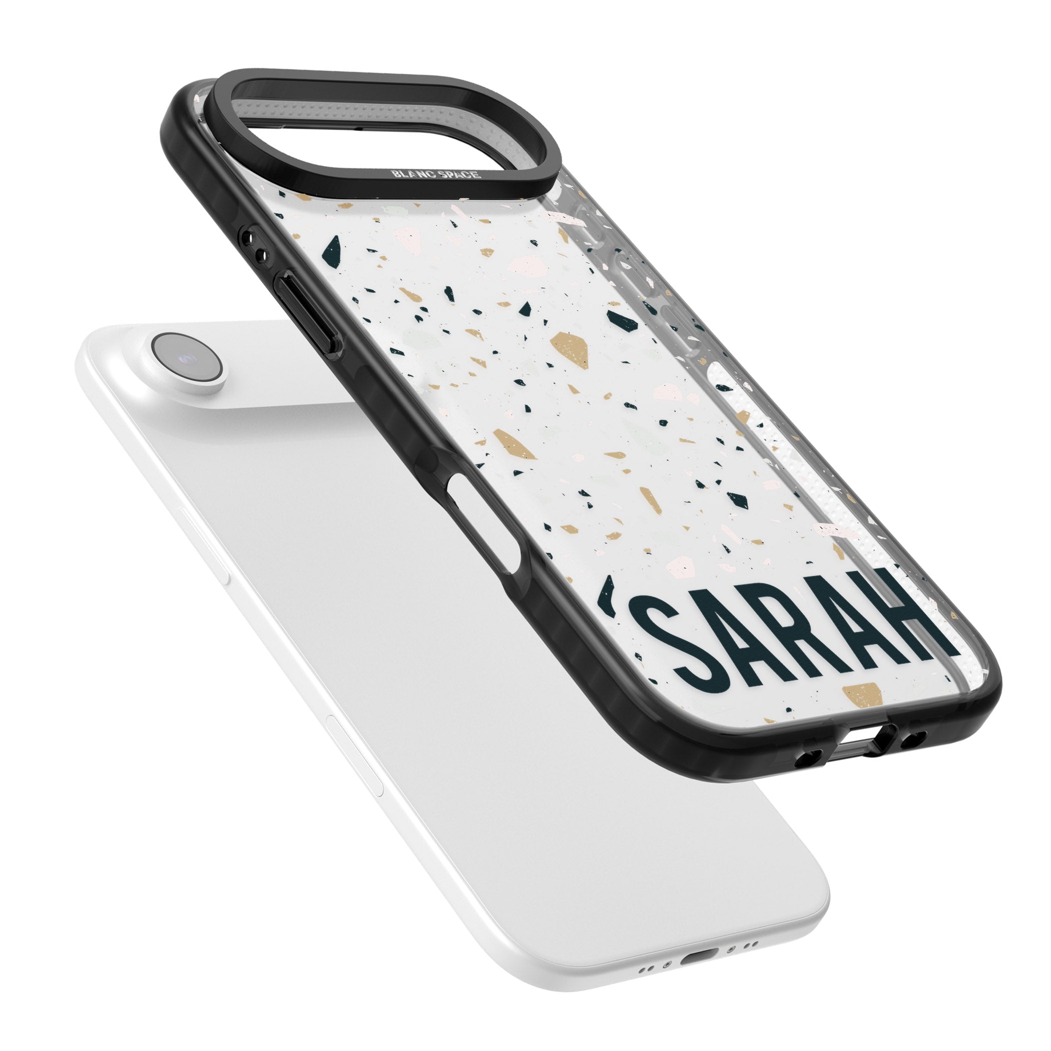 Personalised Terrazzo Blue, Pink, Brown iPhone 17 Air Impact Black Phone Case Colours