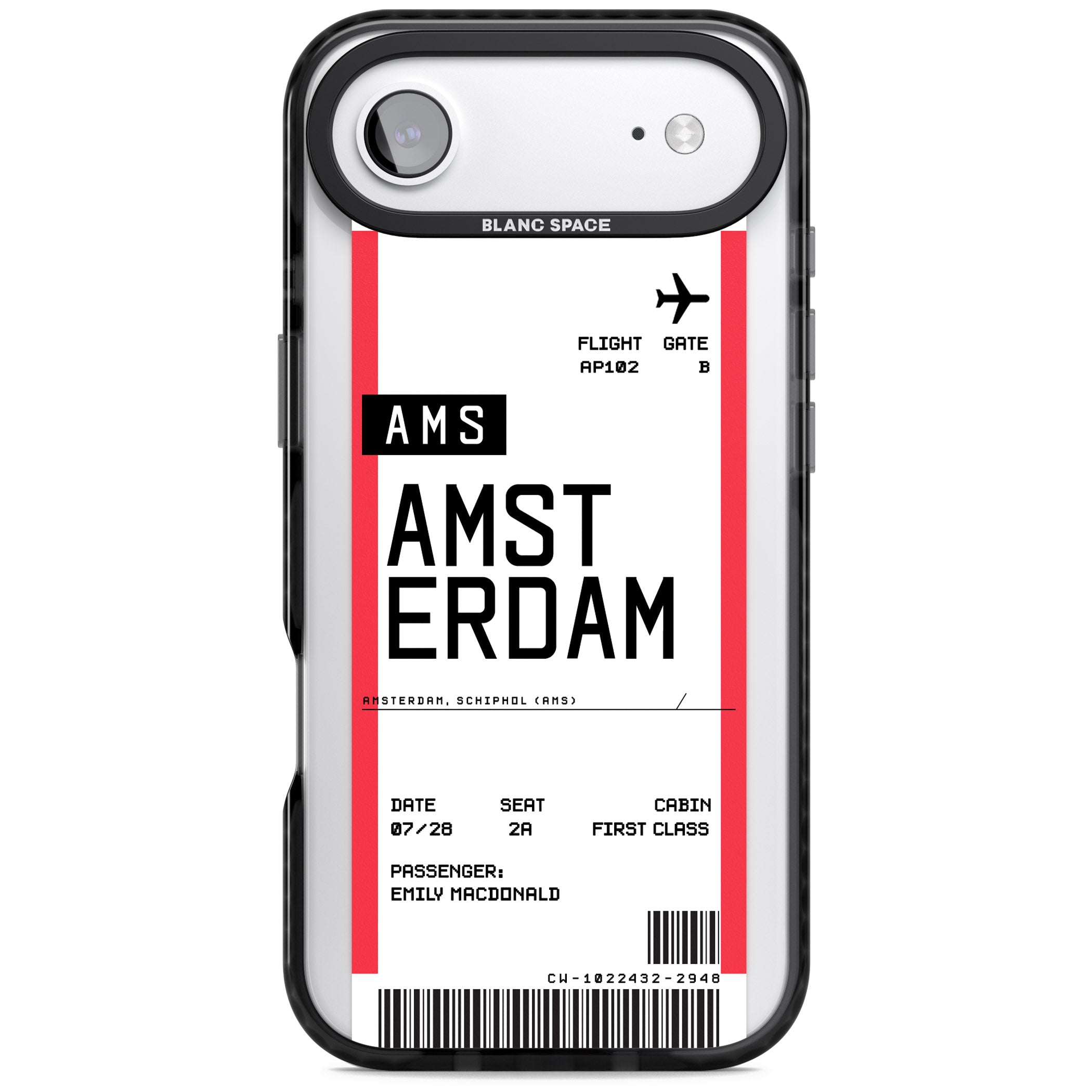 Personalised Amsterdam Boarding Pass iPhone 17 Air Impact Black Phone Case