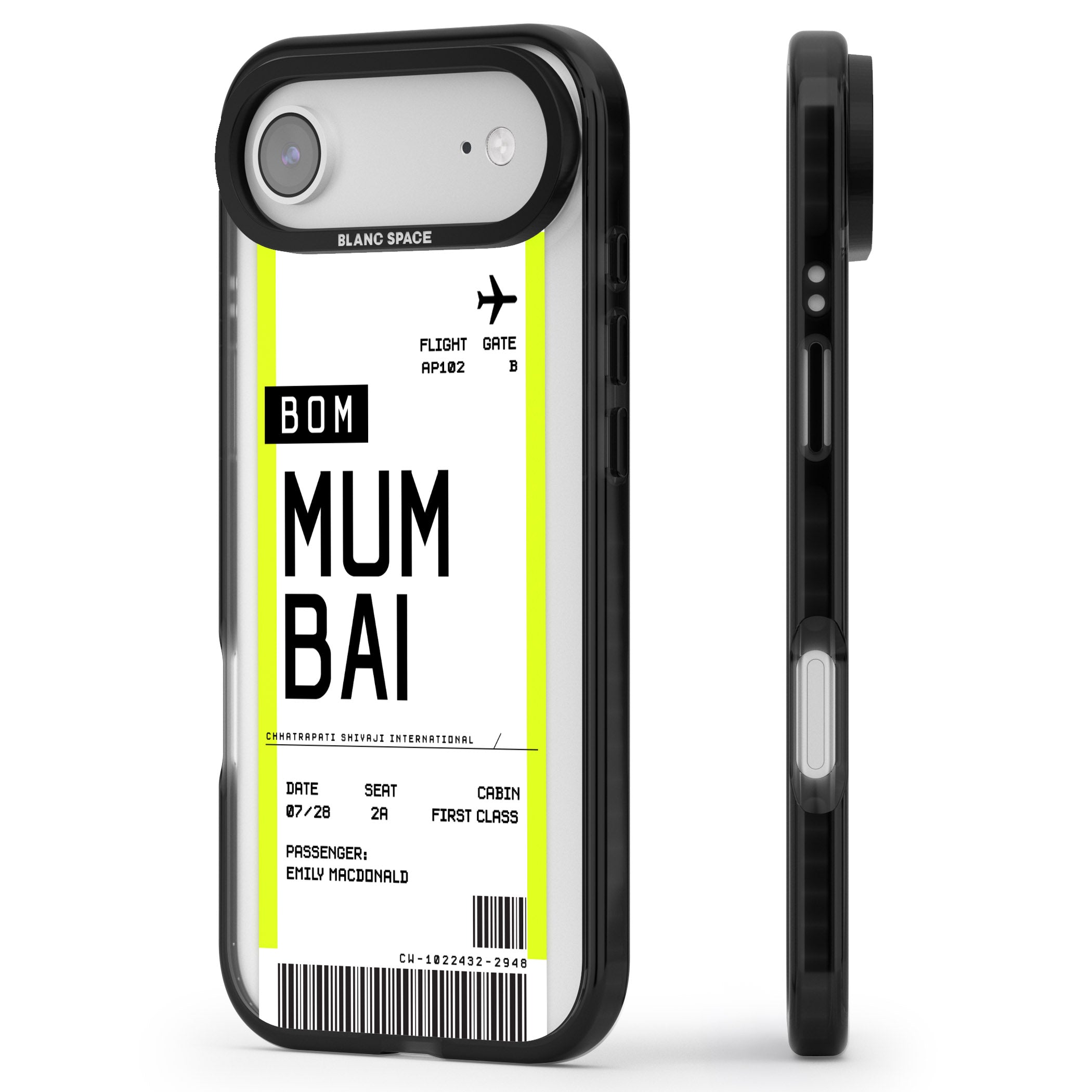 Personalised Mumbai Boarding Pass iPhone 17 Air Impact Black Phone Case Side Profile