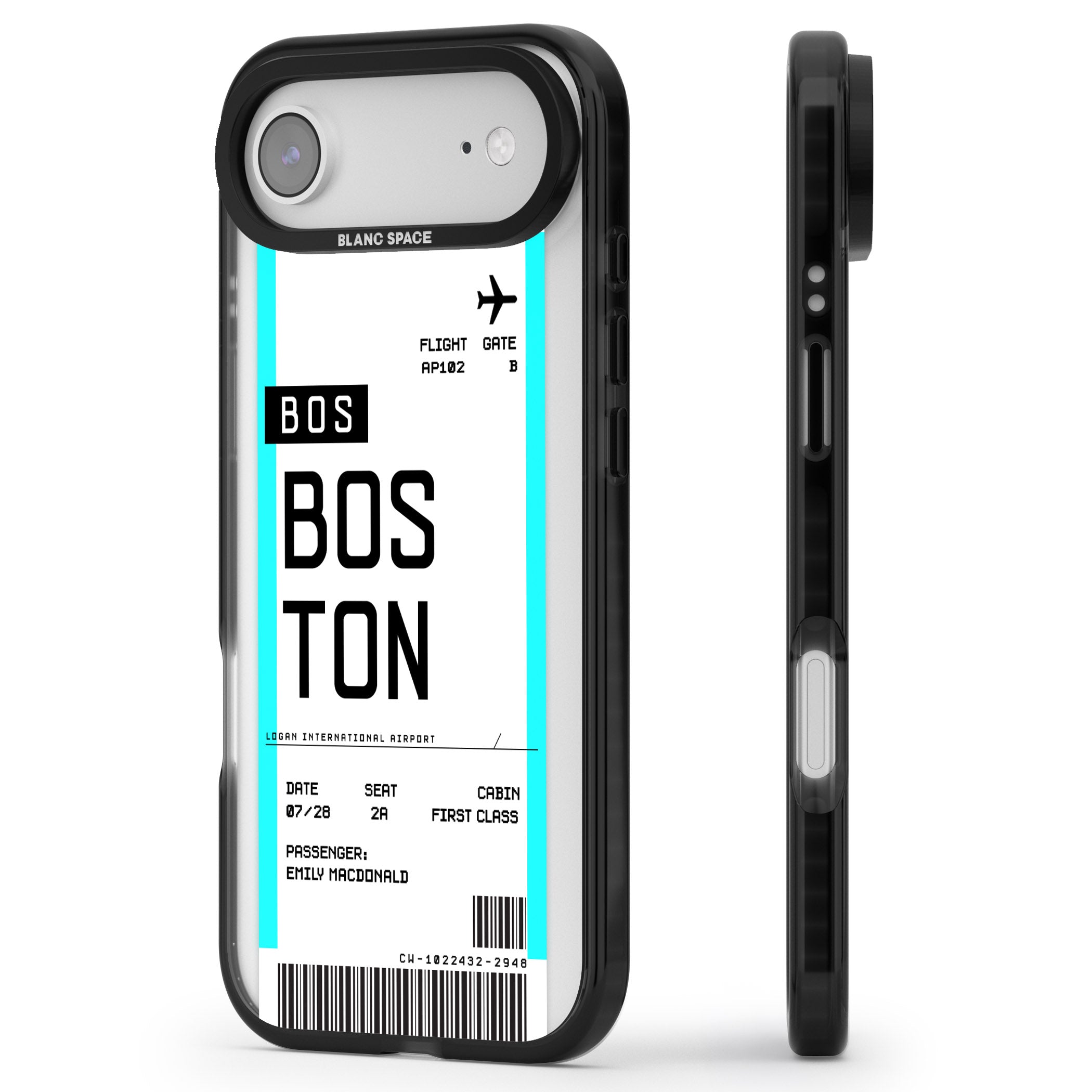 Personalised Boston Boarding Pass iPhone 17 Air Impact Black Phone Case Side Profile