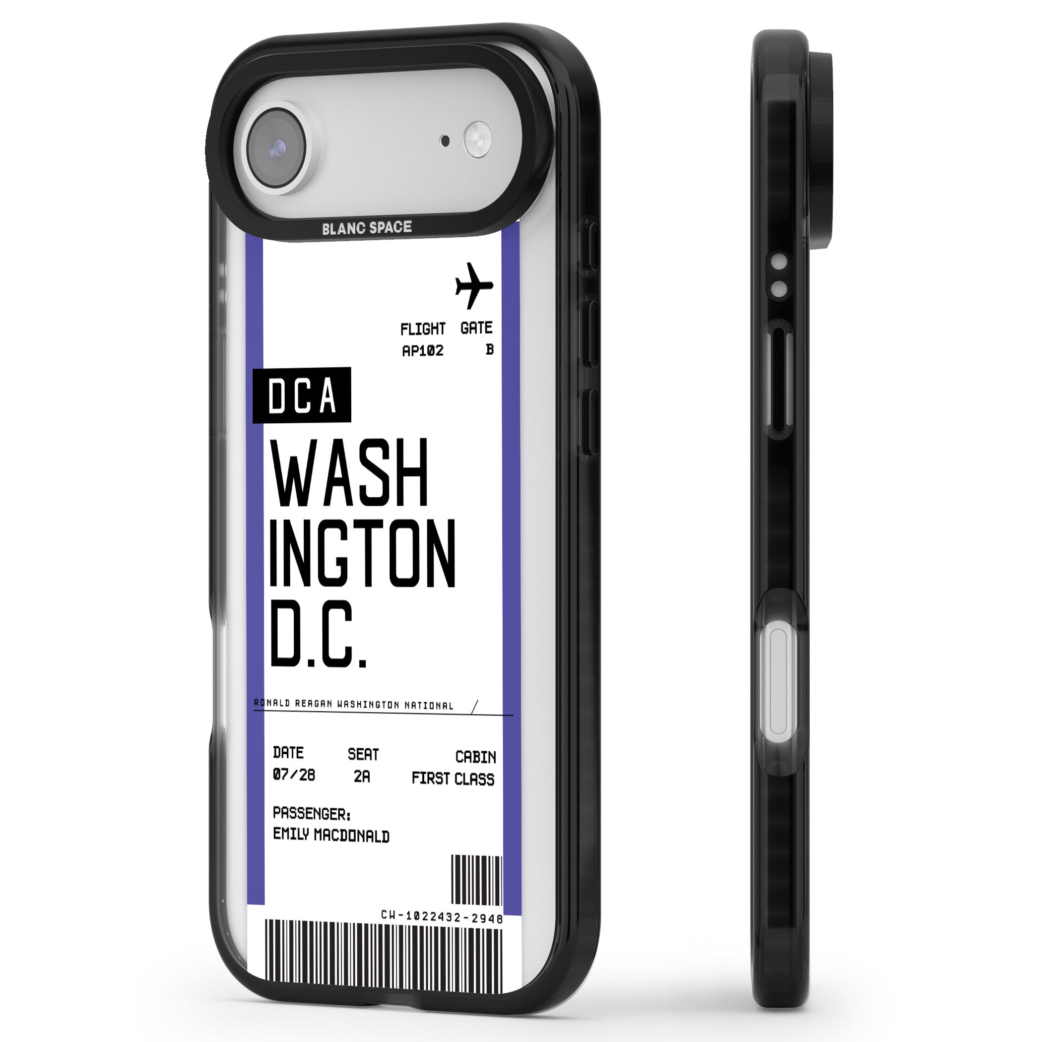Personalised Washington D.C. Boarding Pass iPhone 17 Air Impact Black Phone Case Side Profile