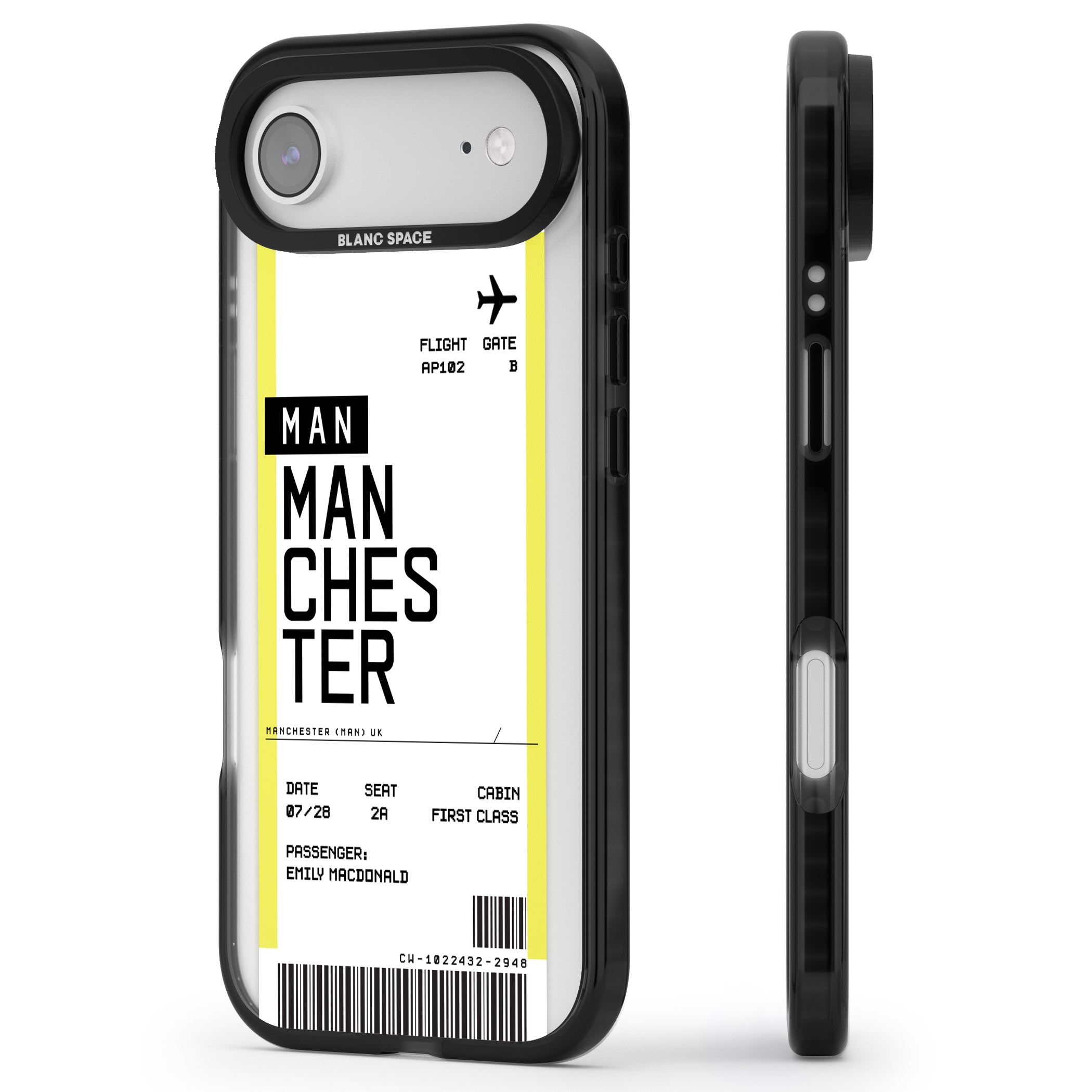 Personalised Manchester Boarding Pass iPhone 17 Air Impact Black Phone Case Side Profile