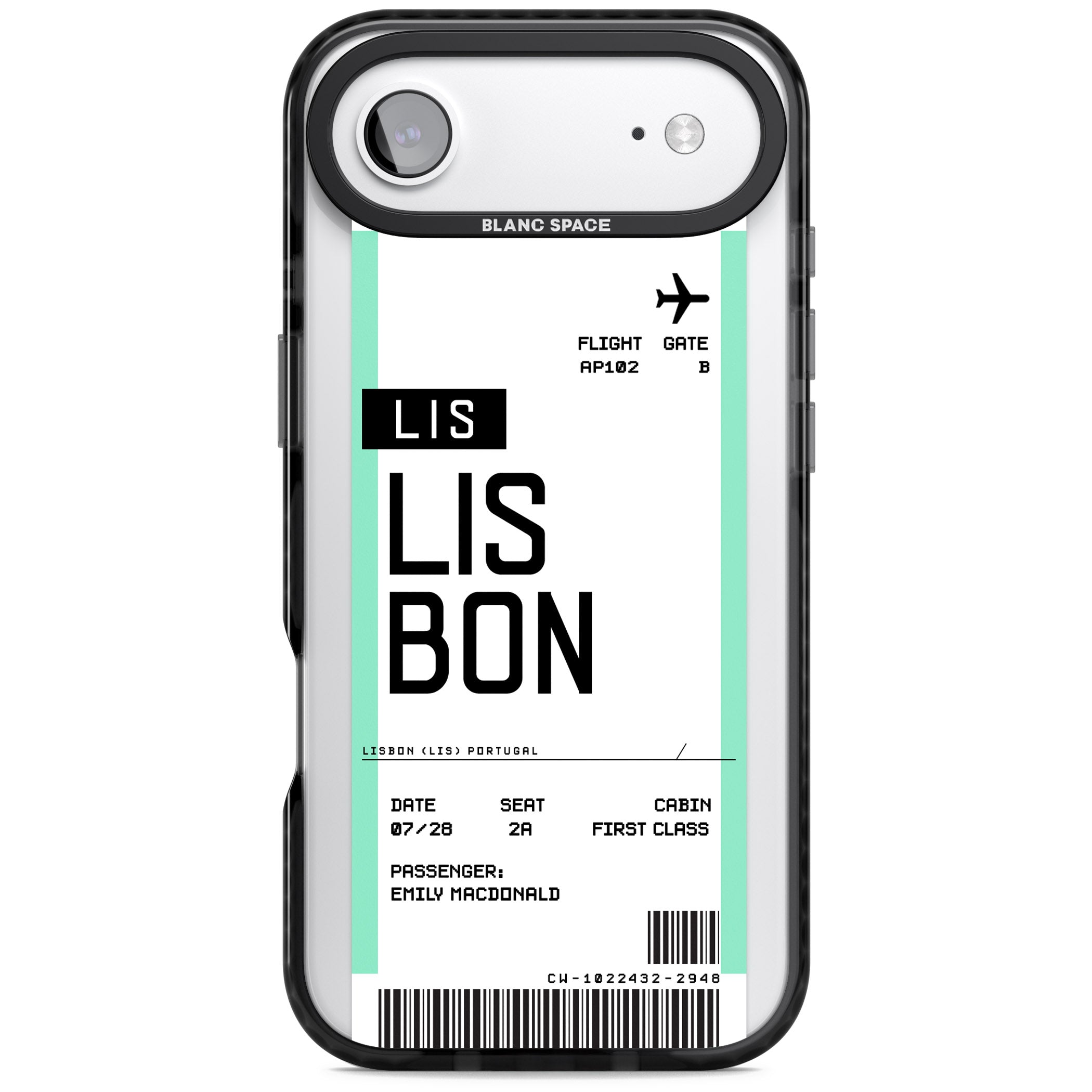Personalised Lisbon Boarding Pass iPhone 17 Air Impact Black Phone Case