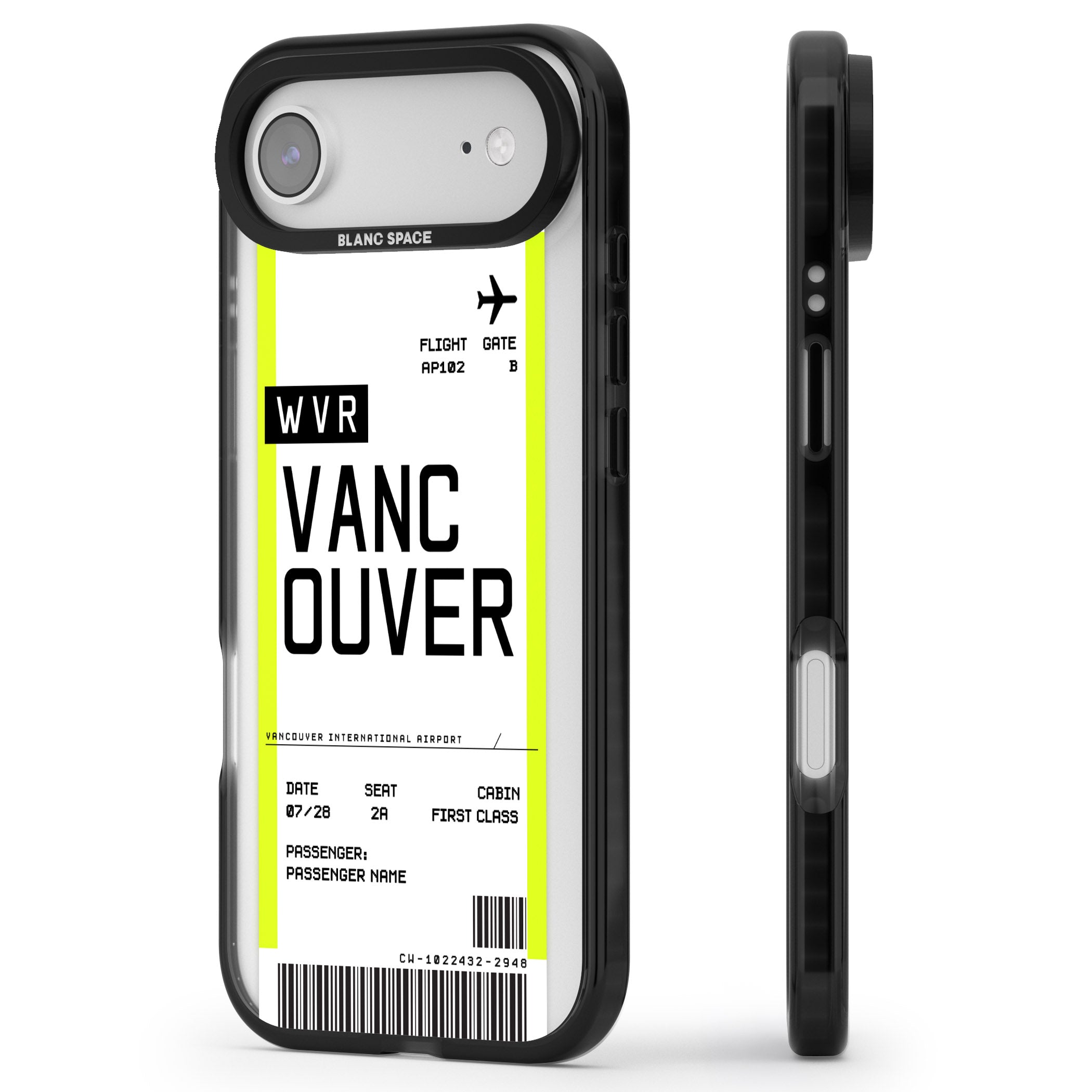 Personalised Vancouver Boarding Pass iPhone 17 Air Impact Black Phone Case Side Profile