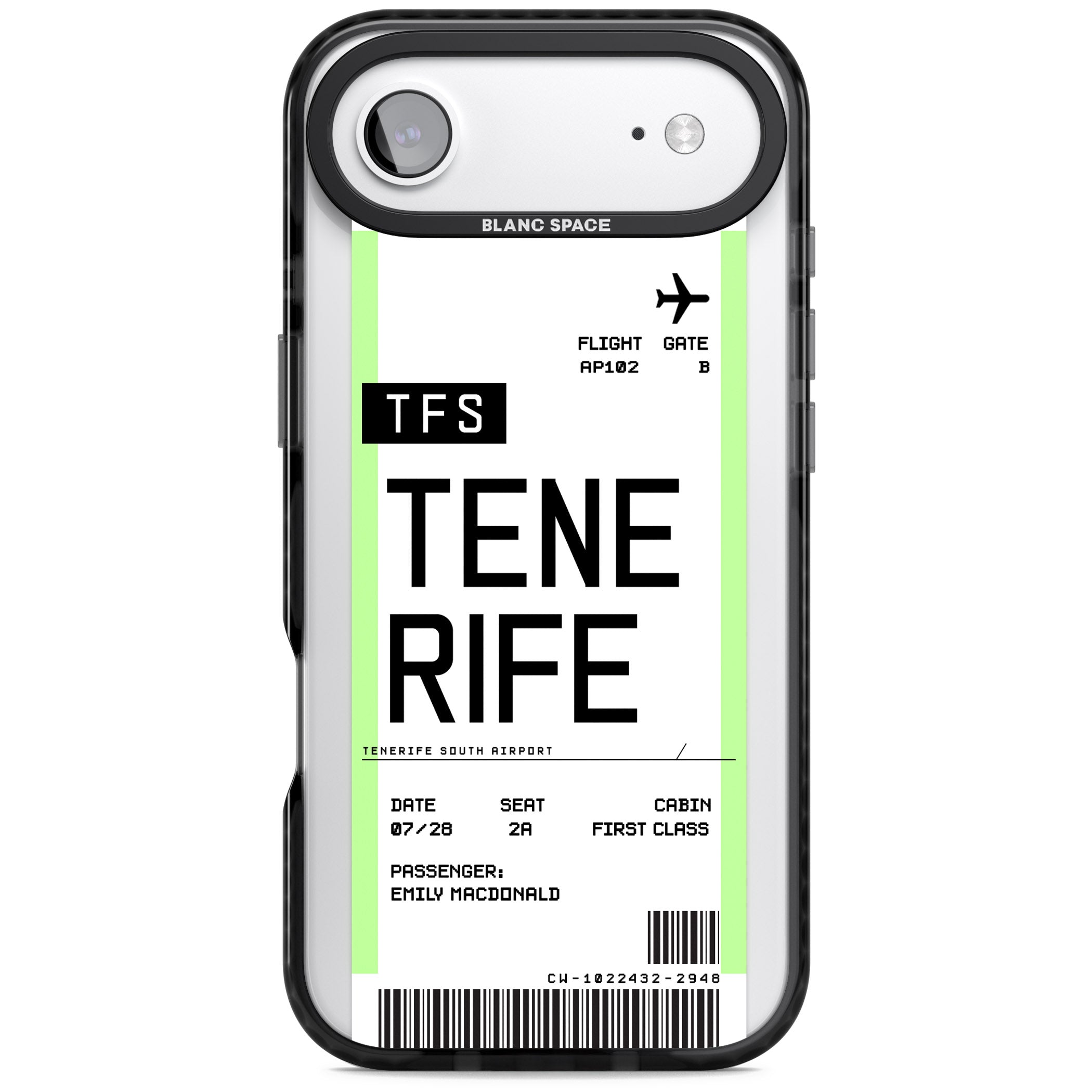 Personalised Tenerife Boarding Pass iPhone 17 Air Impact Black Phone Case