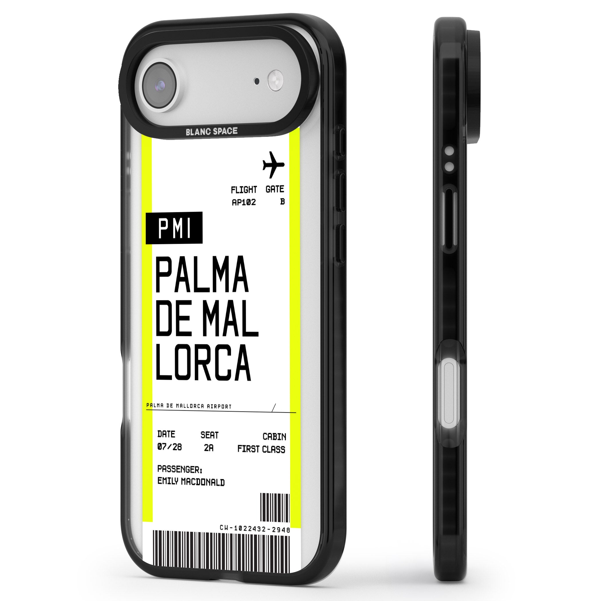 Personalised Palma De Mallorca Boarding Pass iPhone 17 Air Impact Black Phone Case Side Profile