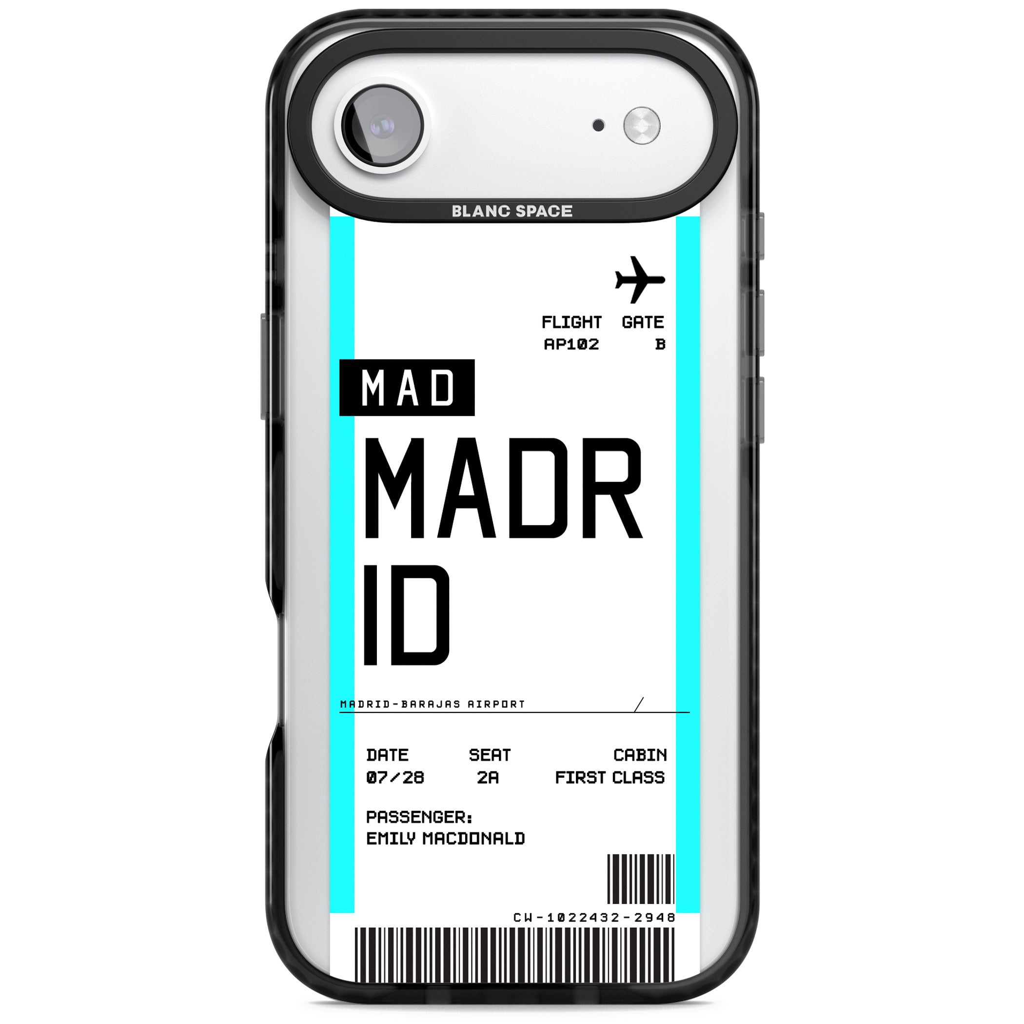 Personalised Madrid Boarding Pass iPhone 17 Air Impact Black Phone Case