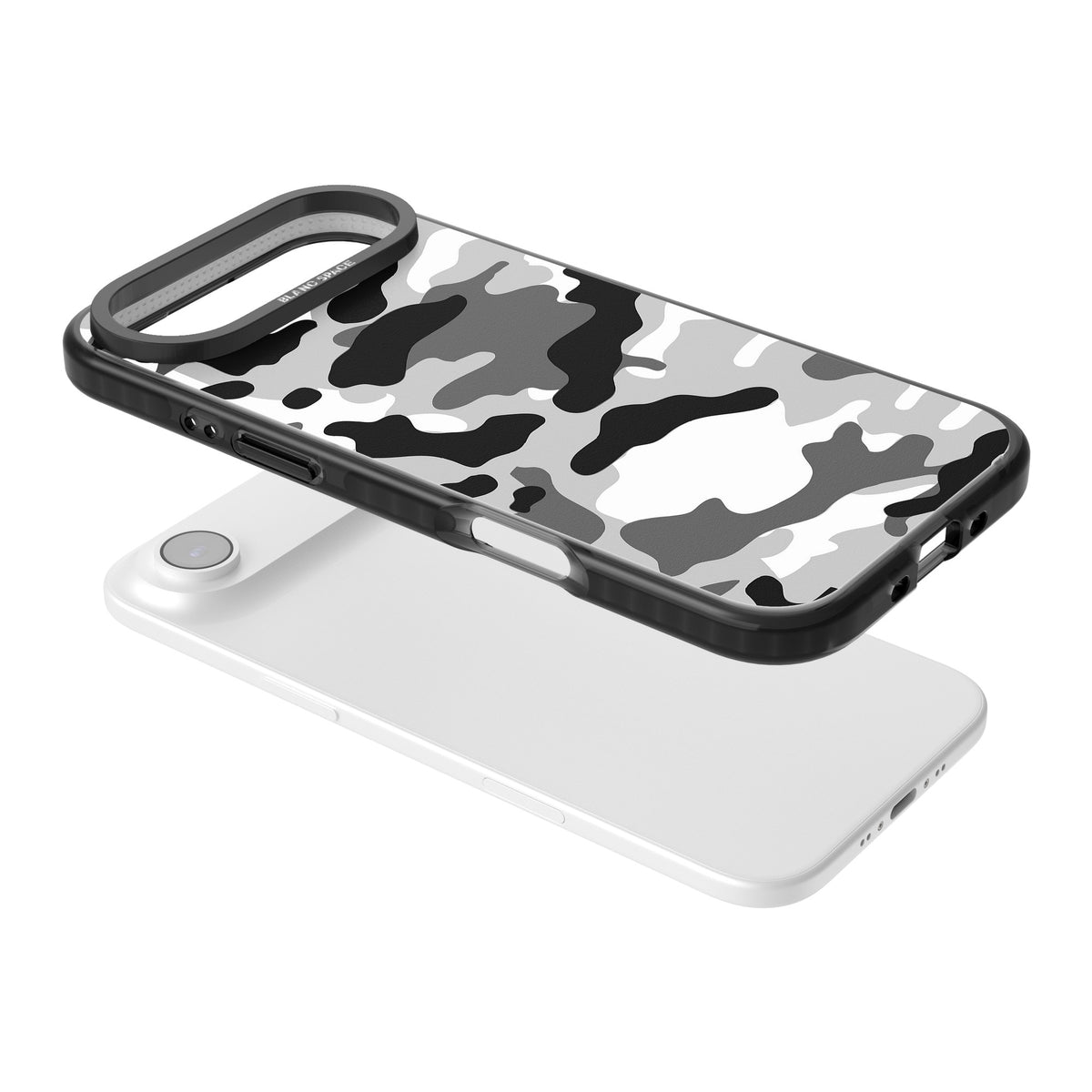 Grey Camo iPhone Air Impact Black Phone Case angled