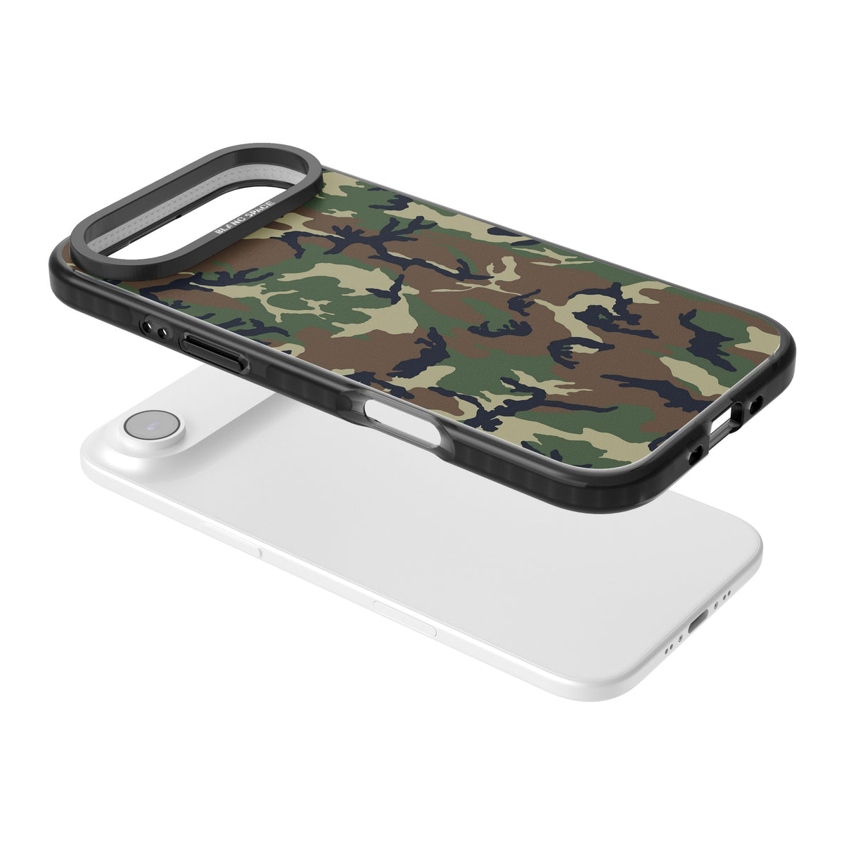 Forest Green Camo iPhone Air Impact Black Phone Case angled