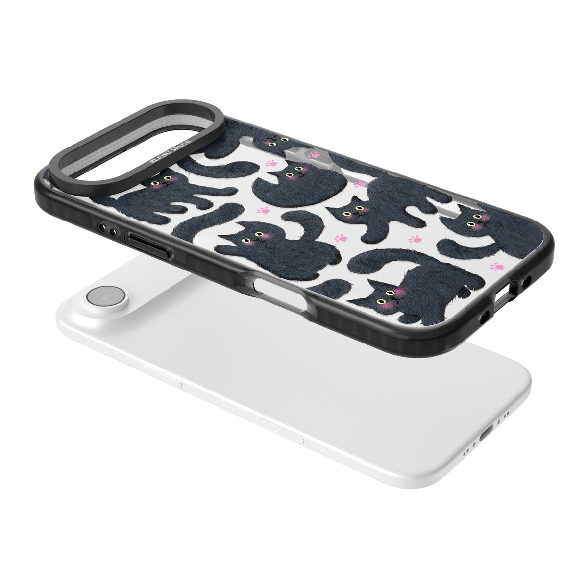Midnight Cats iPhone Air Impact Black Phone Case angled