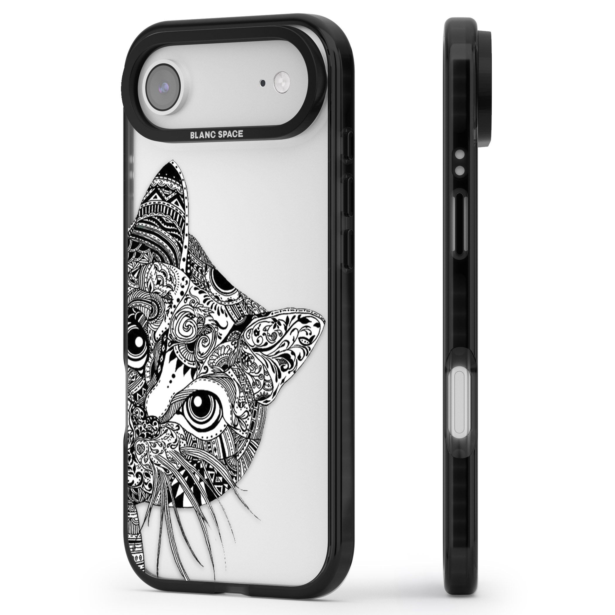 Henna Cat iPhone 17 Air Impact Black Phone Case Side Profile