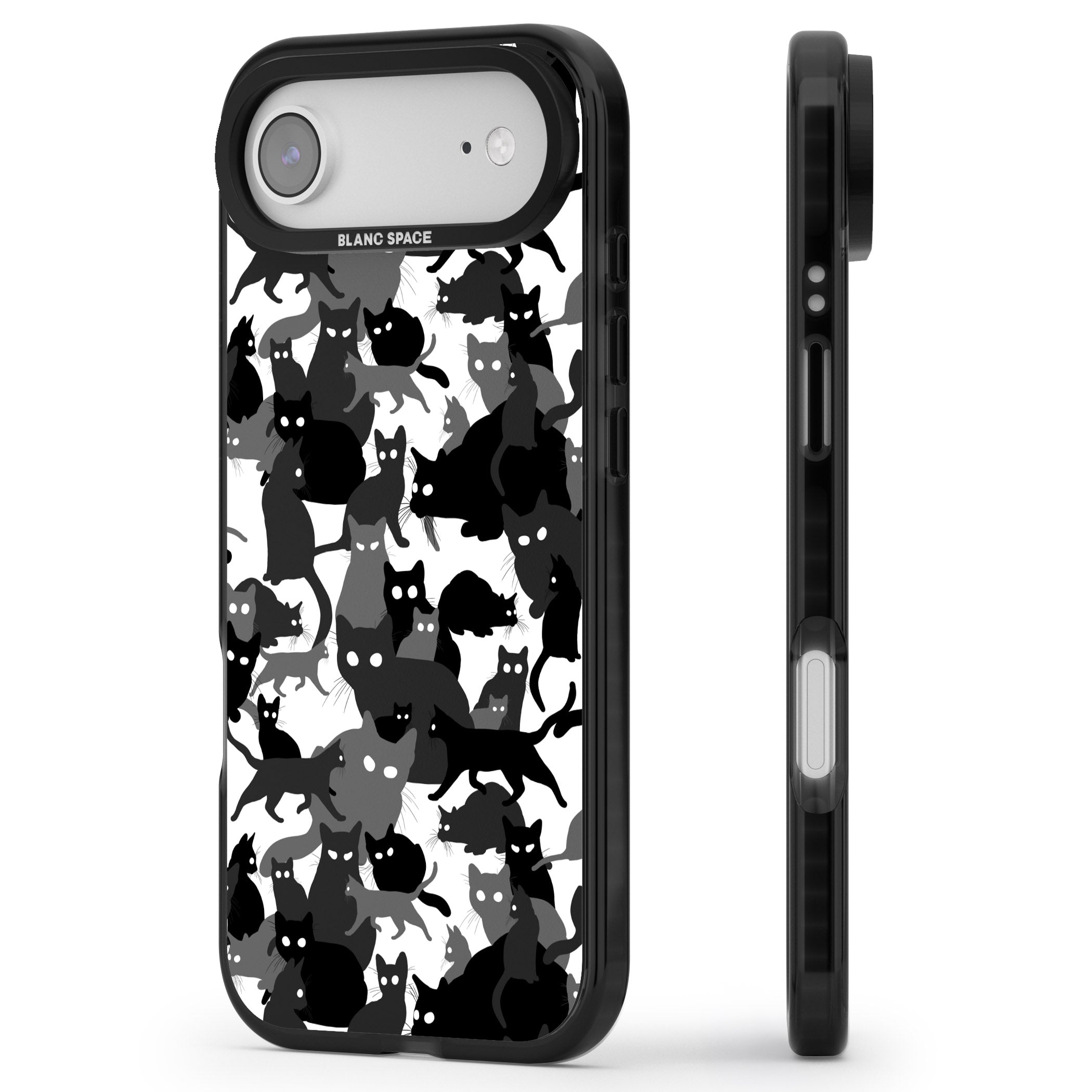 Black & White Cat Camouflage iPhone 17 Air Impact Black Phone Case Side Profile