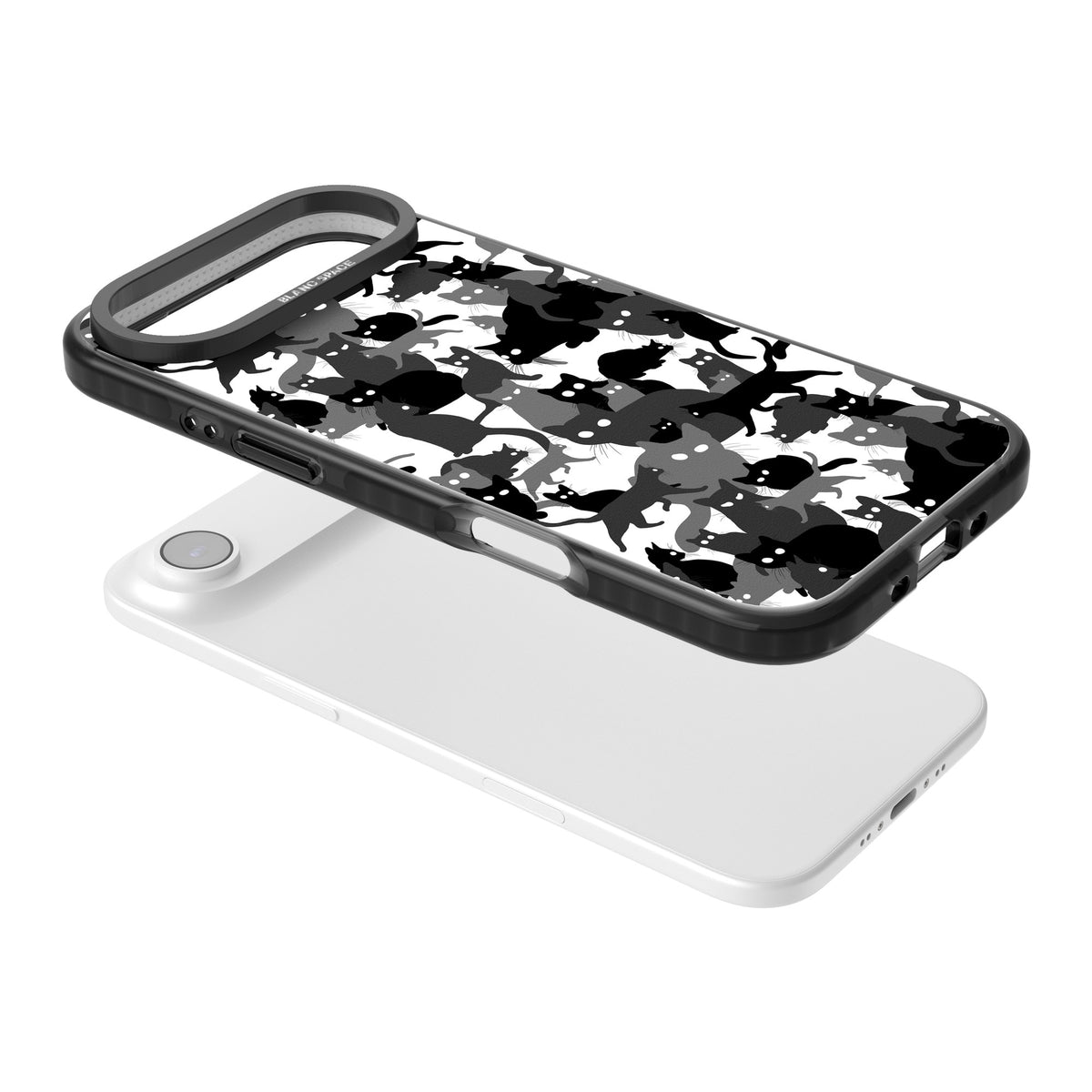 Black & White Cat Camouflage iPhone Air Impact Black Phone Case angled