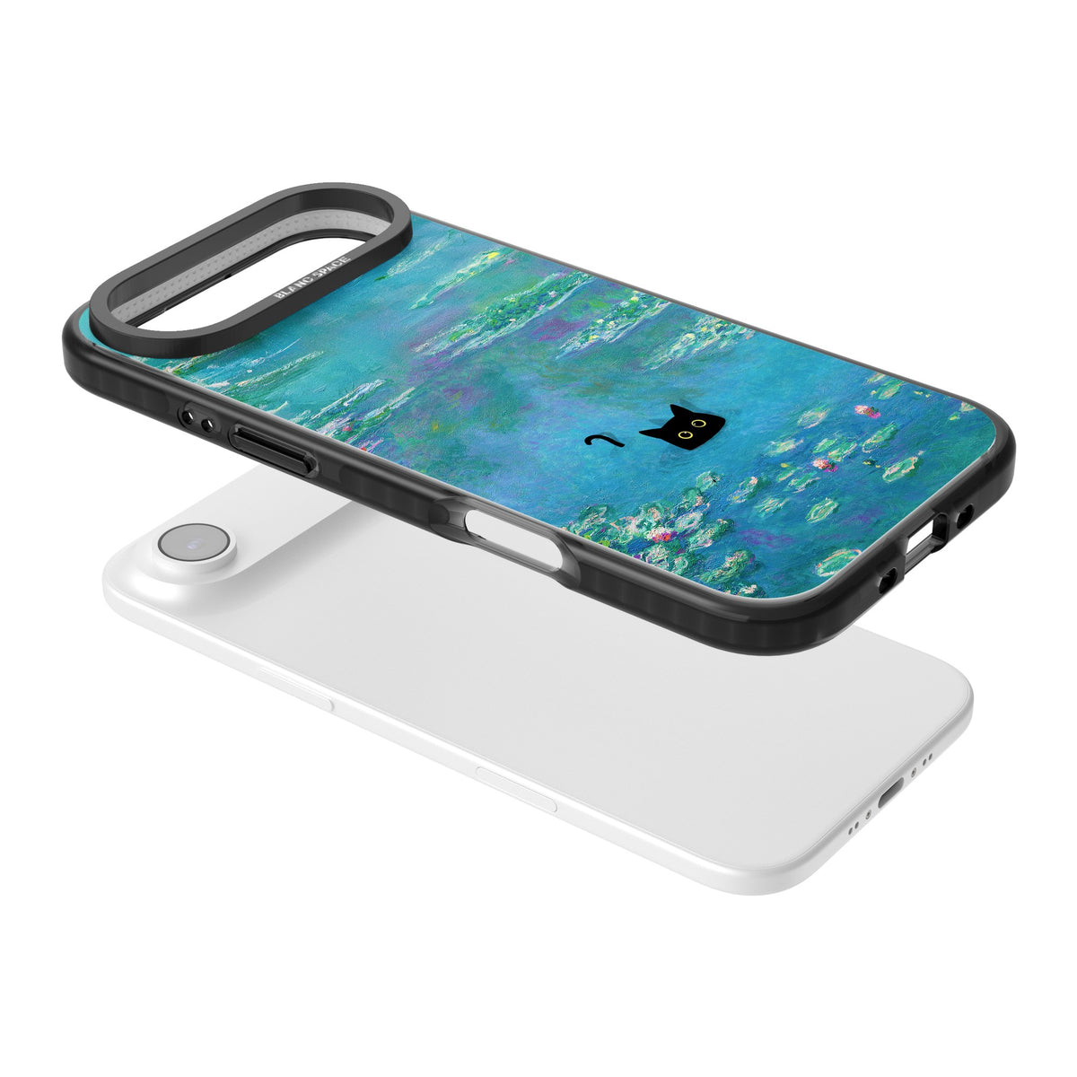 Cat in Monet's Water Lillies iPhone Air Impact Black Phone Case angled