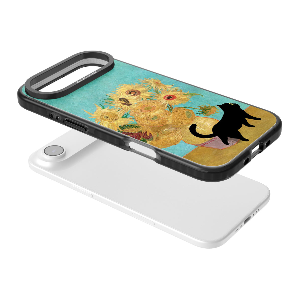 Cat with Van Gogh's Sunflowers iPhone Air Impact Black Phone Case angled