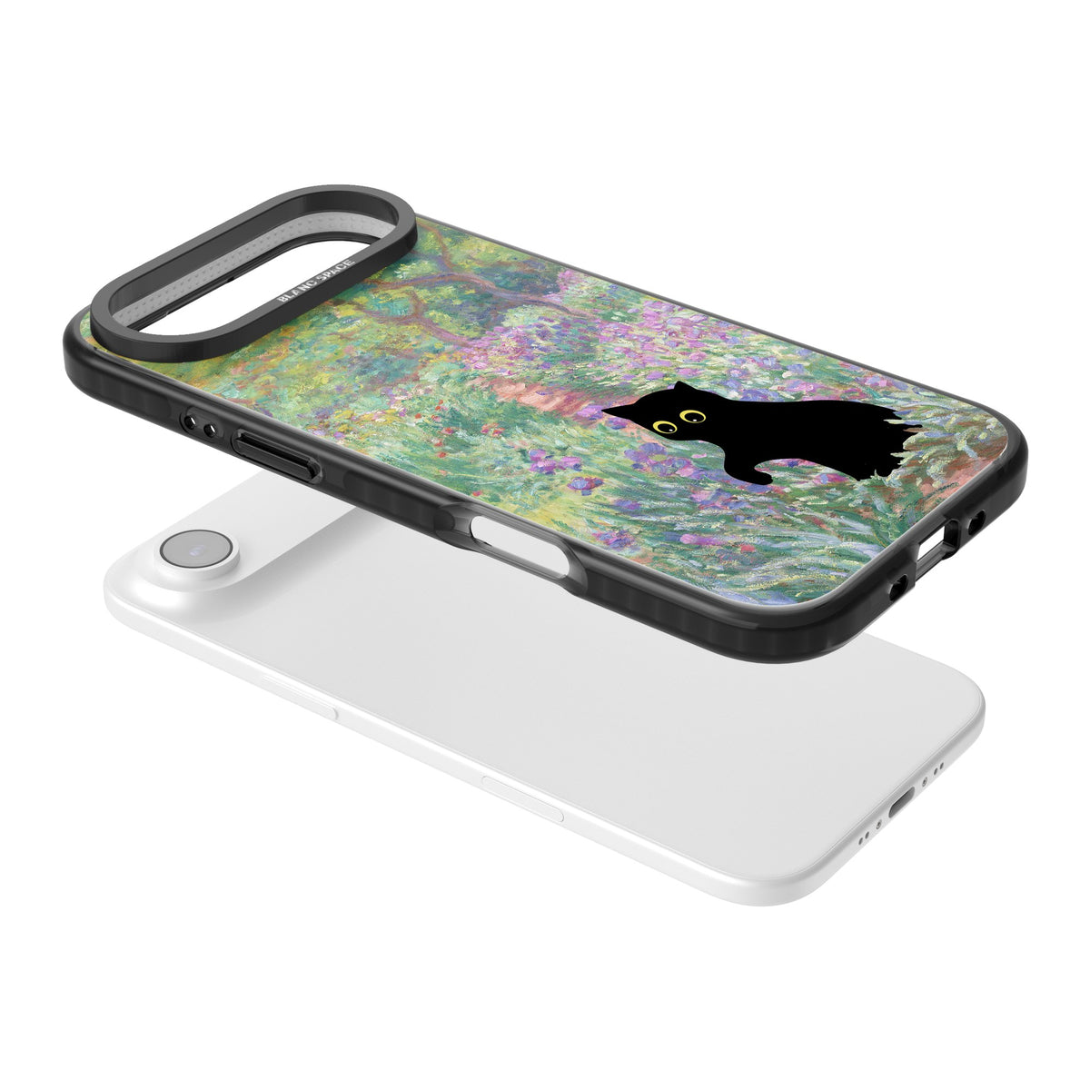Cat in Monet's Giverny Garden iPhone Air Impact Black Phone Case angled