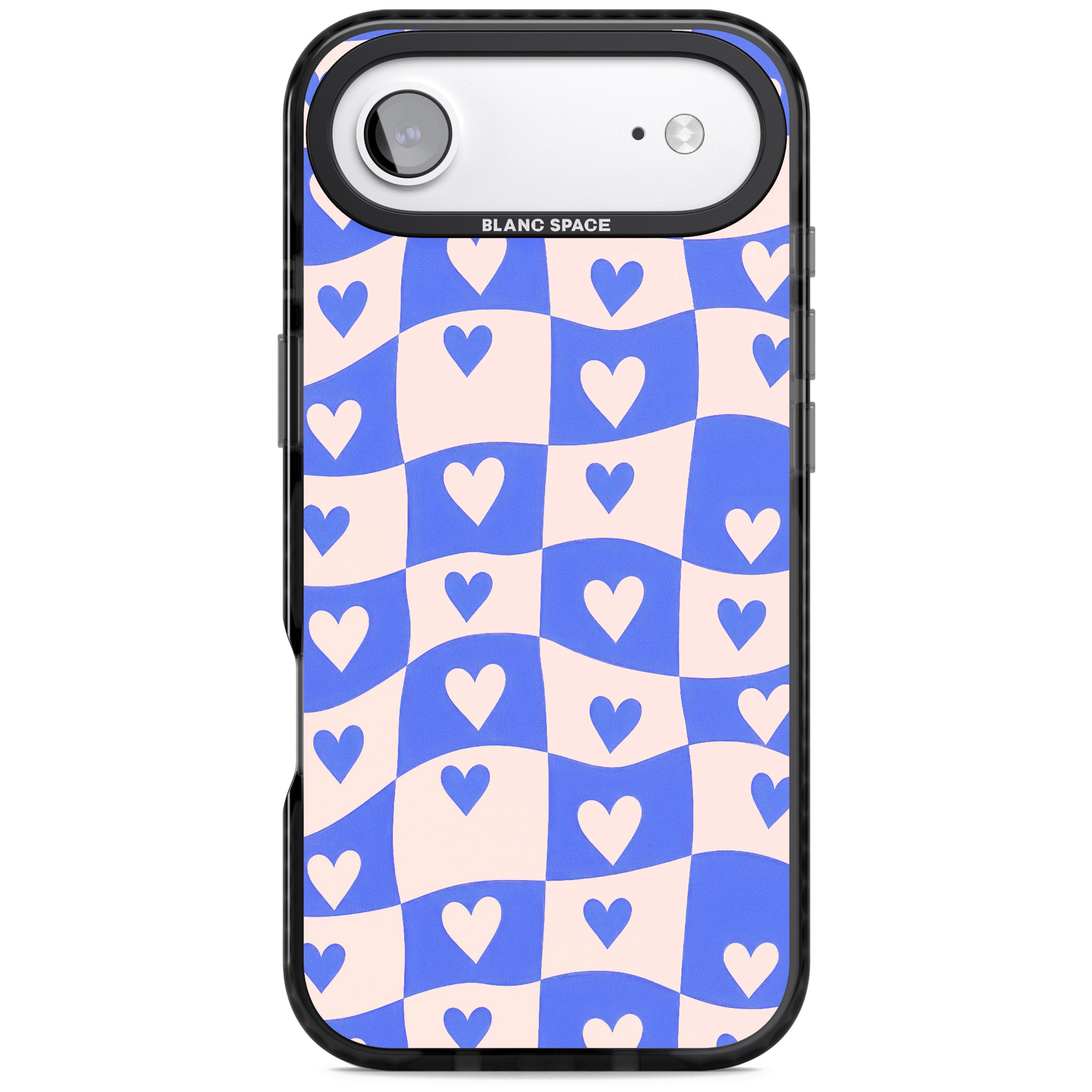 Blue Wavy Checked Hearts iPhone 17 Air Impact Black Phone Case