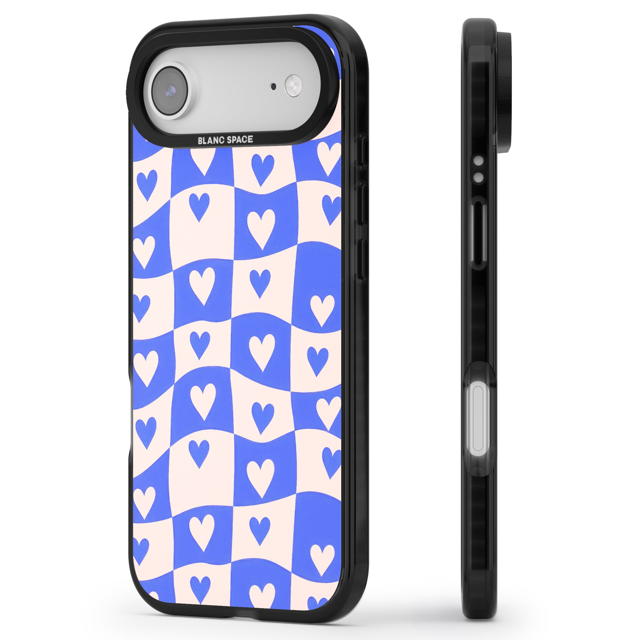 Blue Wavy Checked Hearts iPhone 17 Air Impact Black Phone Case Side Profile