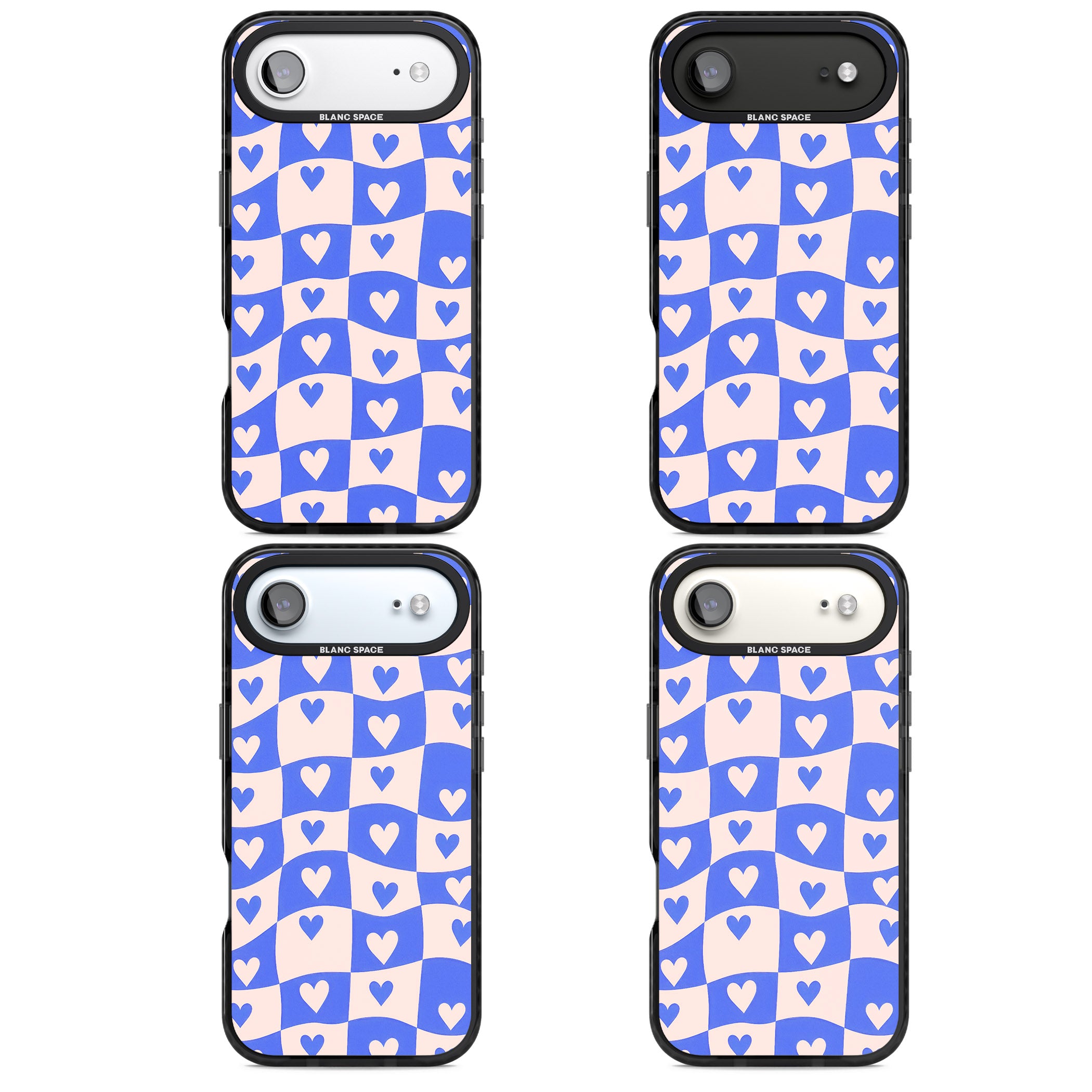 Blue Wavy Checked Hearts iPhone 17 Air Impact Black Phone Case APT Impact Protection