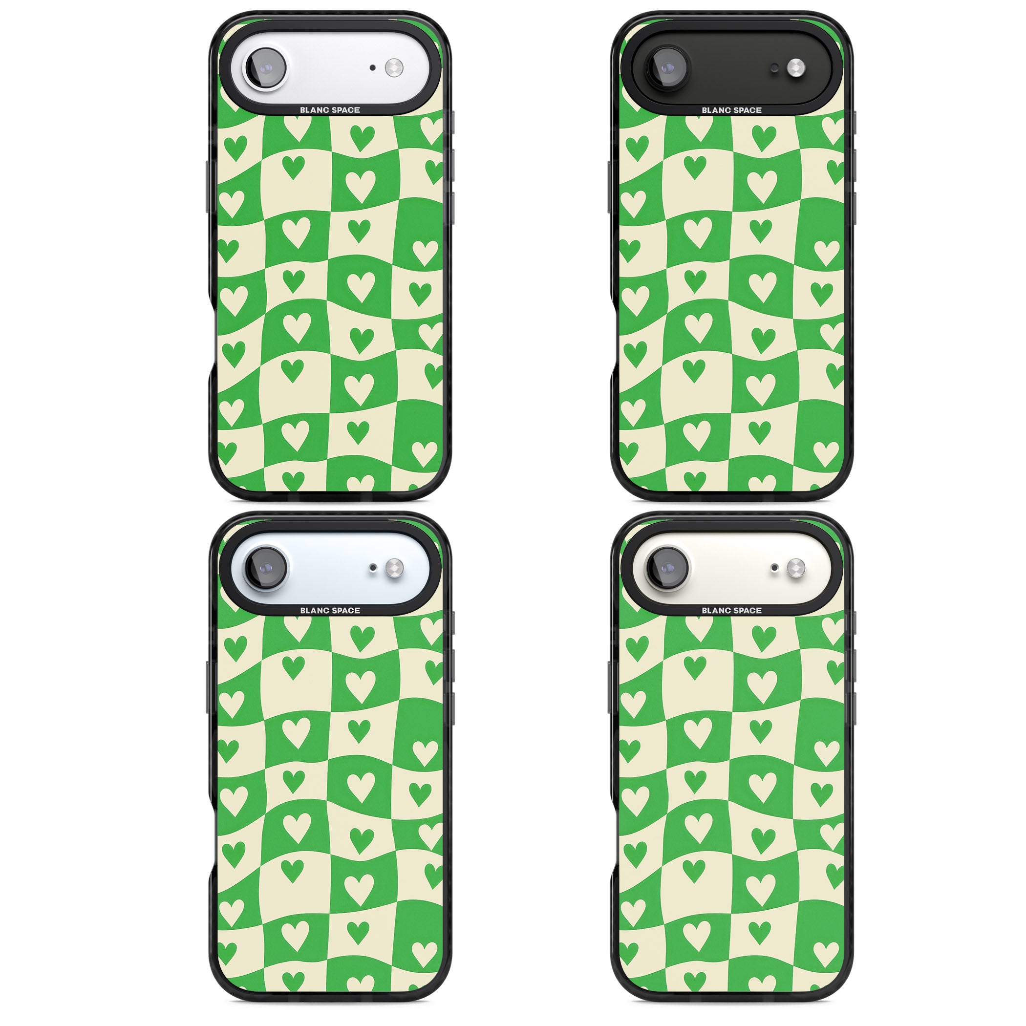 Green Wavy Checked Hearts iPhone 17 Air Impact Black Phone Case APT Impact Protection