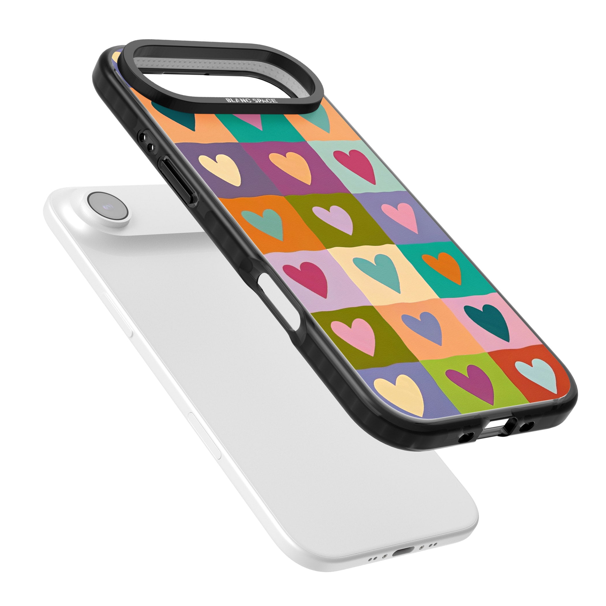 Multicolour Checked Hearts iPhone 17 Air Impact Black Phone Case Colours