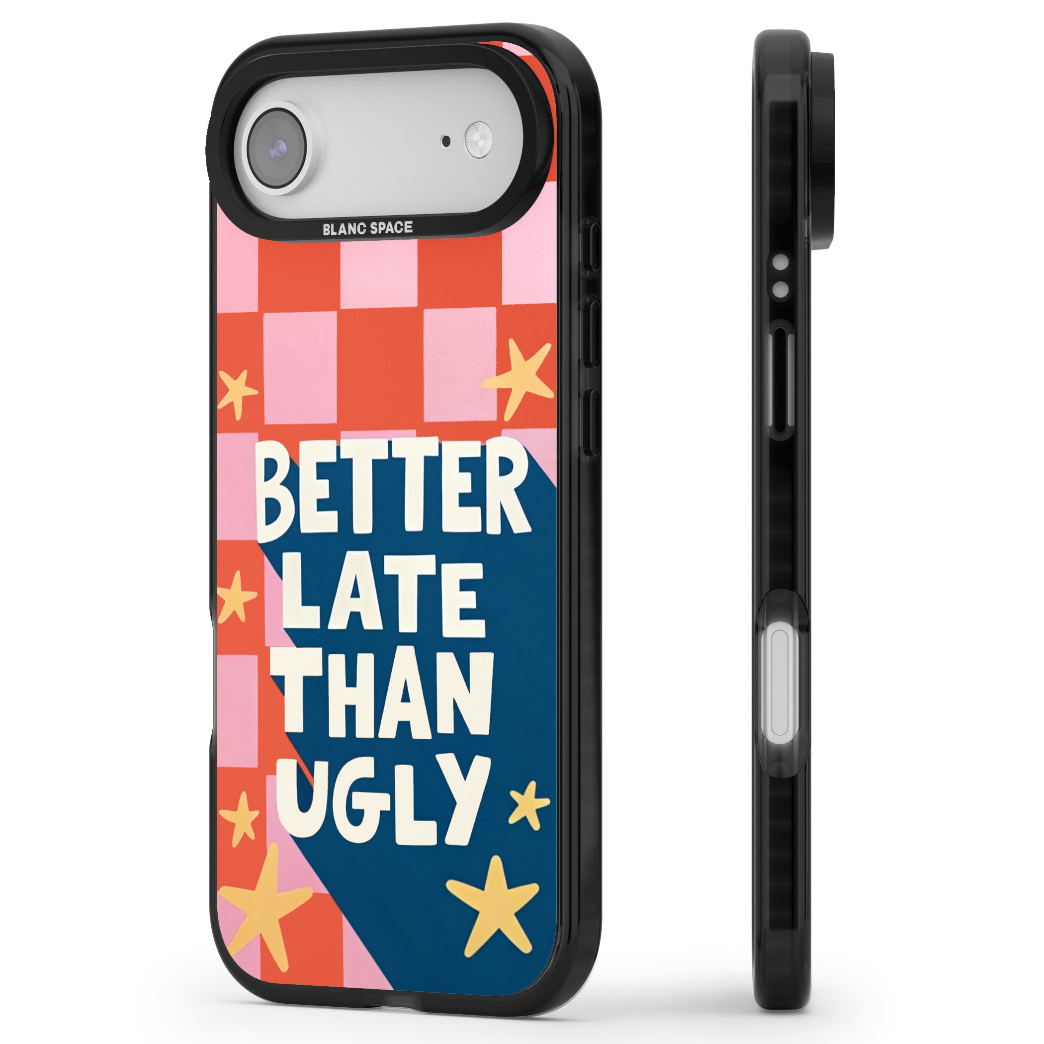 Better Late Than Ugly iPhone 17 Air Impact Black Phone Case Side Profile