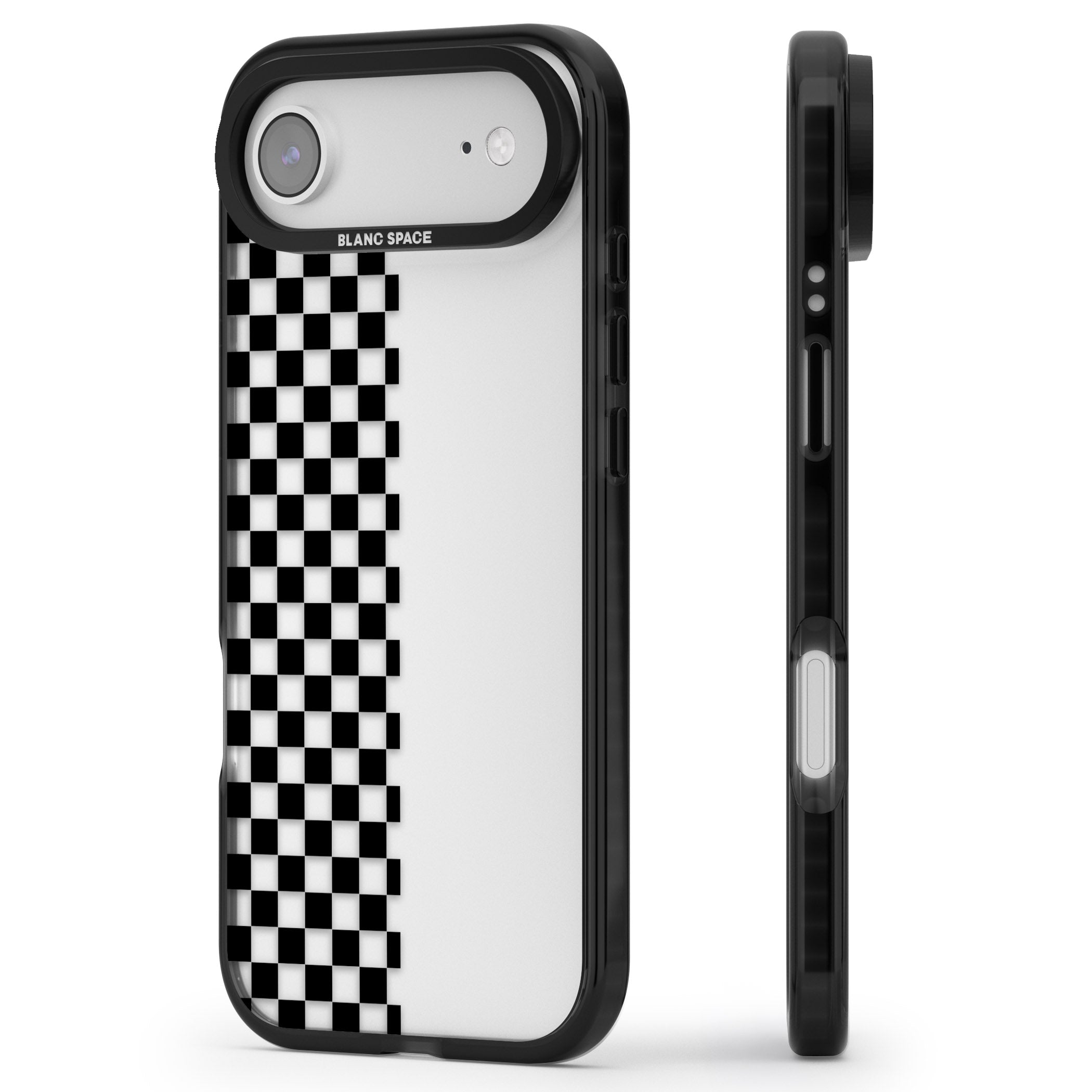 Checker: Half Black Check On Clear iPhone 17 Air Impact Black Phone Case Side Profile