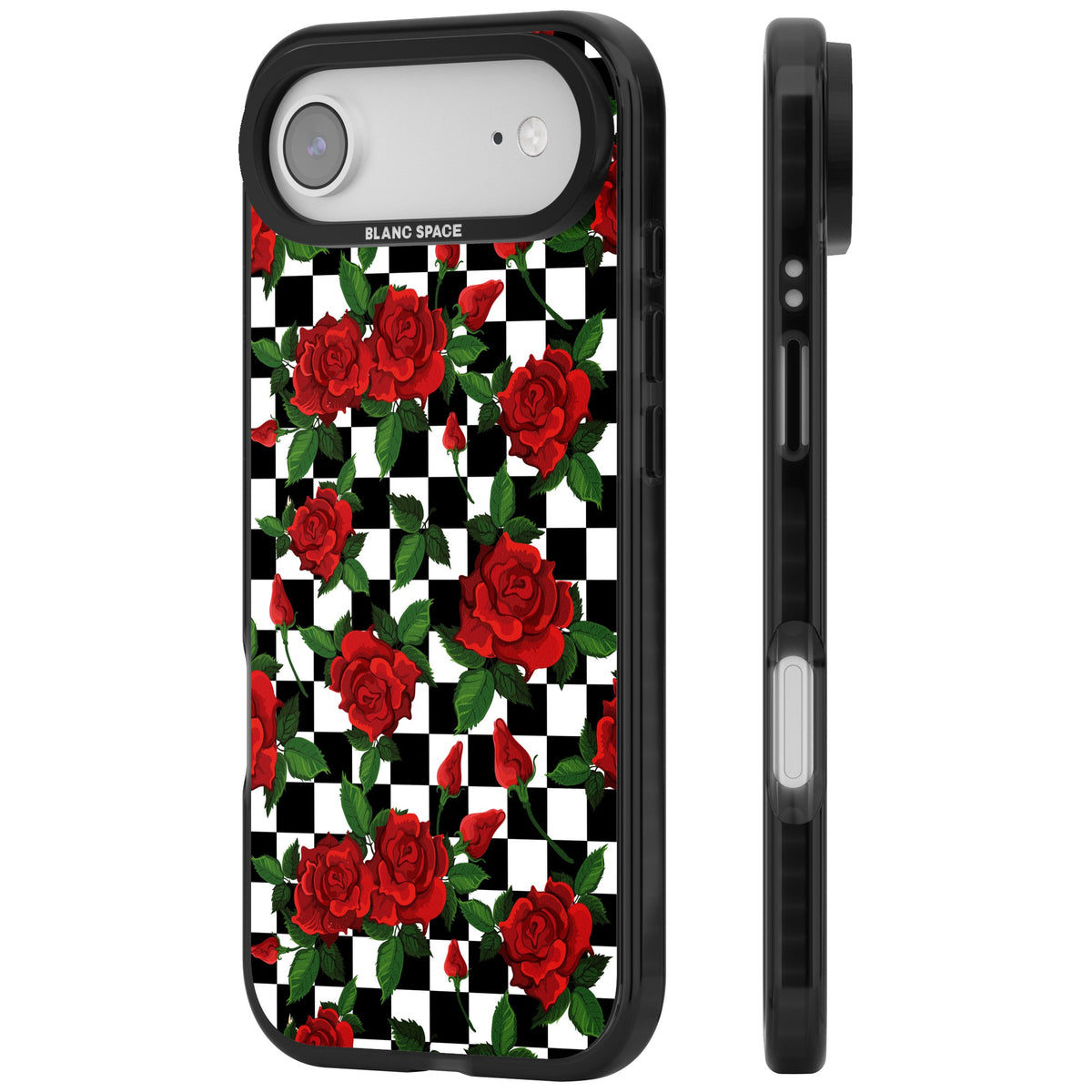 Checkered Roses iPhone Air Impact Black Phone Case side